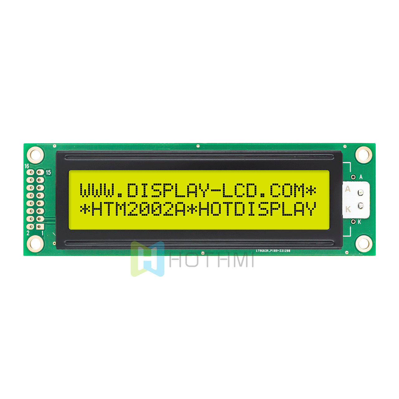 2X20 character monochrome LCD Module | STN+ gray display with yellow/green backlight | Aruino | ST7066U | 5.0