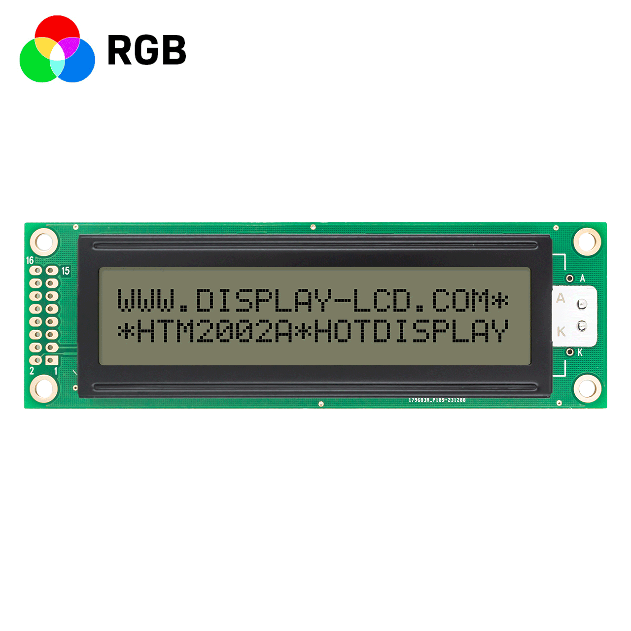 2X20 character LCD screen | FSTN gray RGB display, red, green and blue backlight | 5.0V | Total transflective display | ST7066U controller | Adruino
