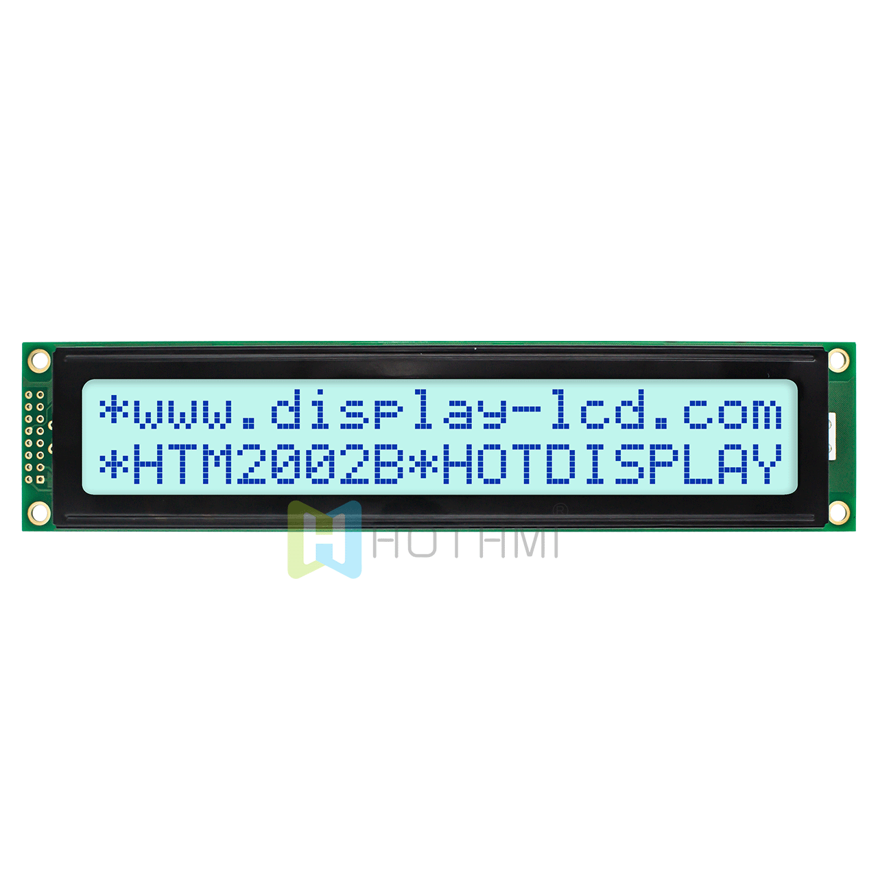 character LCD module |20X2  STN display | monochrome white backlight | blue characters on gray background | ST7066U control | transflective | Arduino