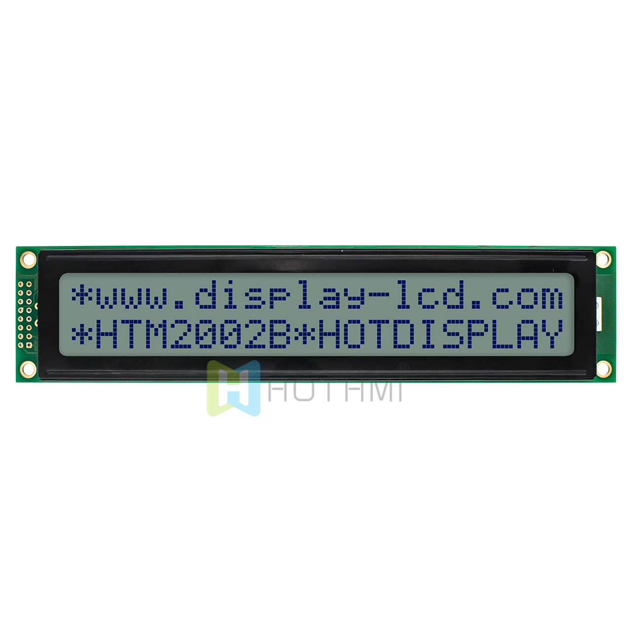 character LCD module |20X2  STN display | monochrome white backlight | blue characters on gray background | ST7066U control | transflective | Arduino