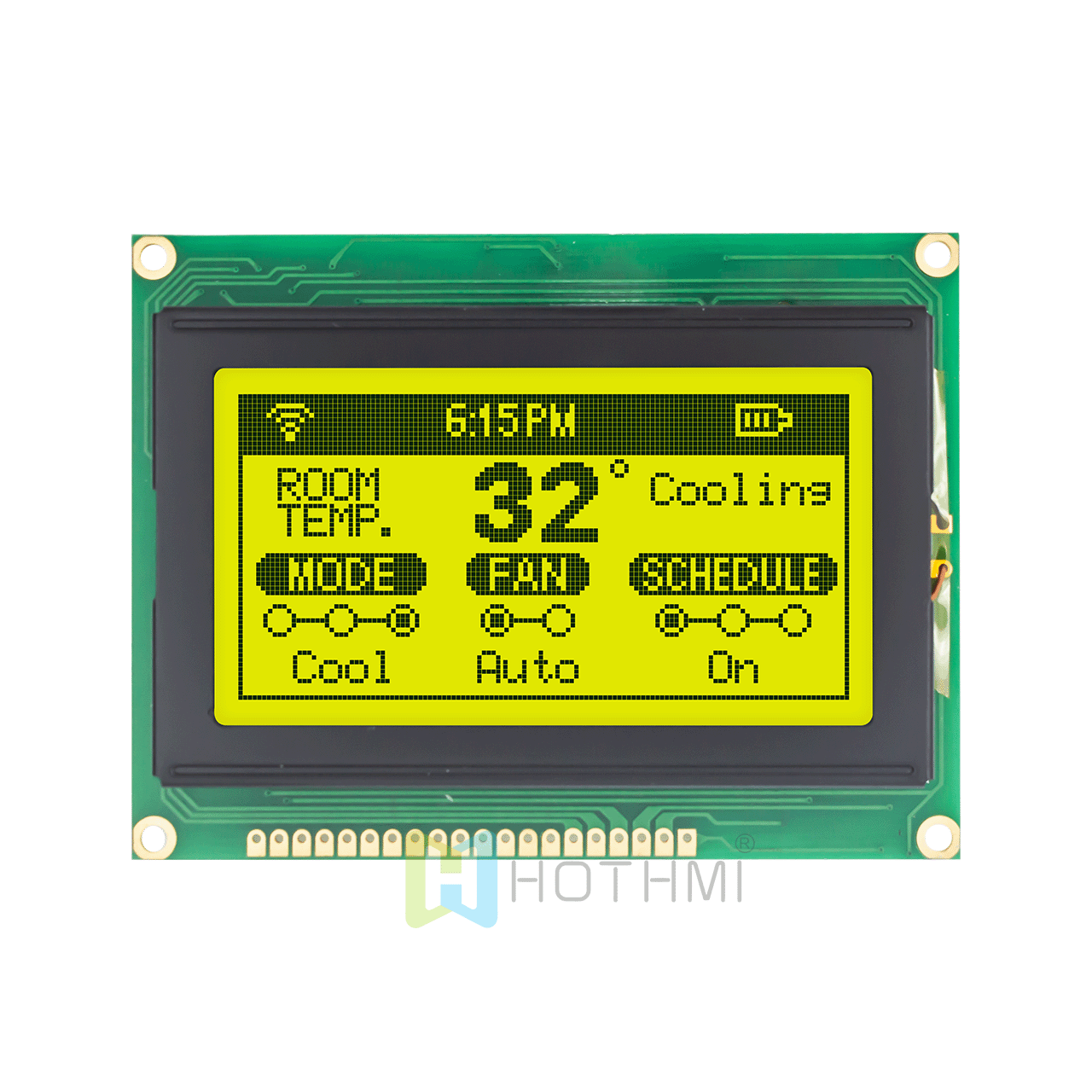 3.2"黄绿色图形显示屏/128x64 图形液晶显示模块 /STN正显黄绿色背光/ KS0108