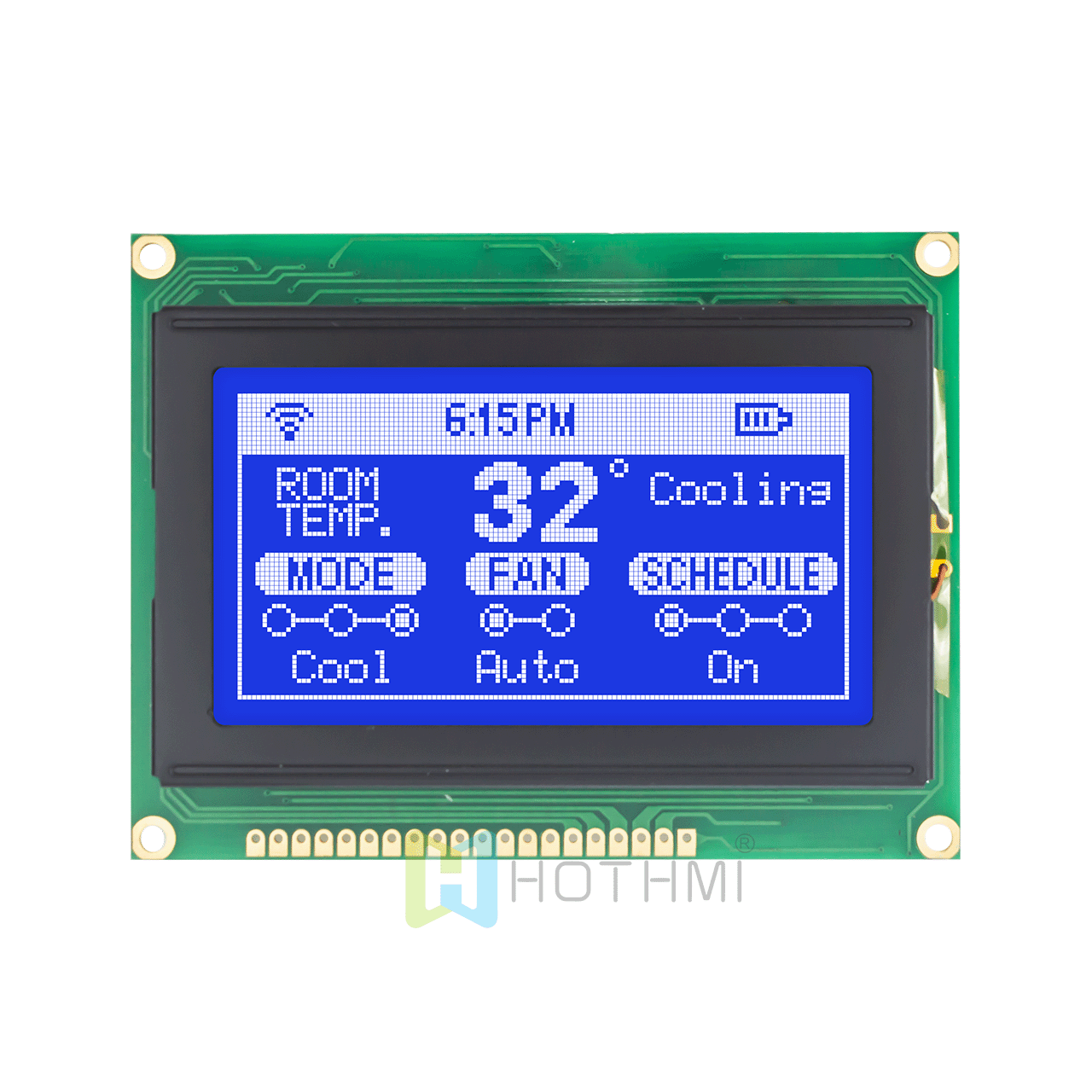 3.2"128X64图形液晶模组/STN负显/蓝底白像素显示/白色背光/KS0107+KS0108或兼容/全透明偏光片