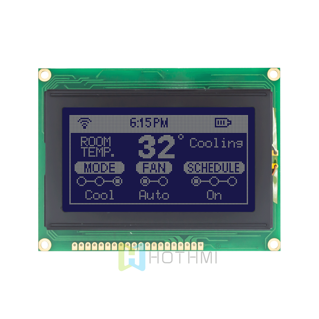 3.2"128X64图形液晶模组/STN负显/蓝底白像素显示/白色背光/KS0107+KS0108或兼容/全透明偏光片