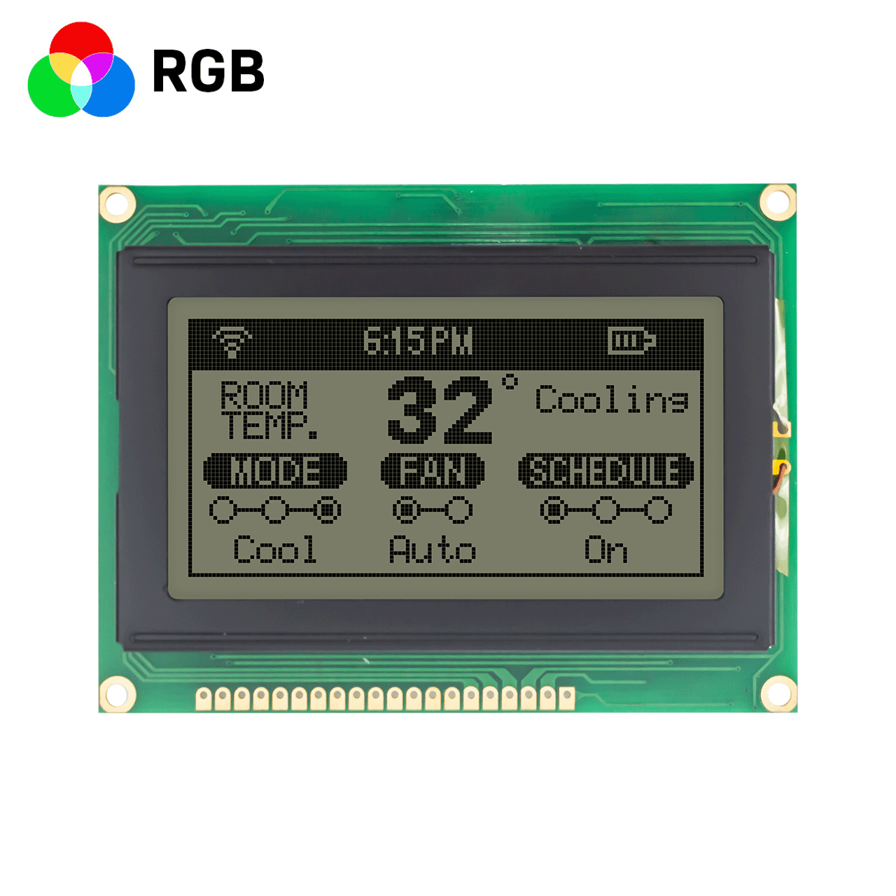 3.2"低价128x64 RGB红绿蓝模式/图形COB液晶模块/同时支持5V/FSTN正显示/KS0107+KS0108 或兼容