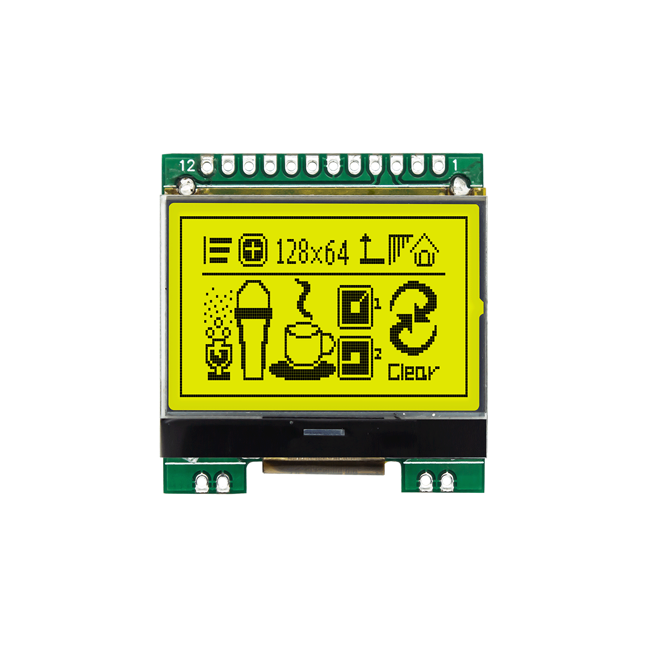1.7寸128X64图形液晶模块 | STN正显 + 黄绿背光显示屏 | 超低温-40℃