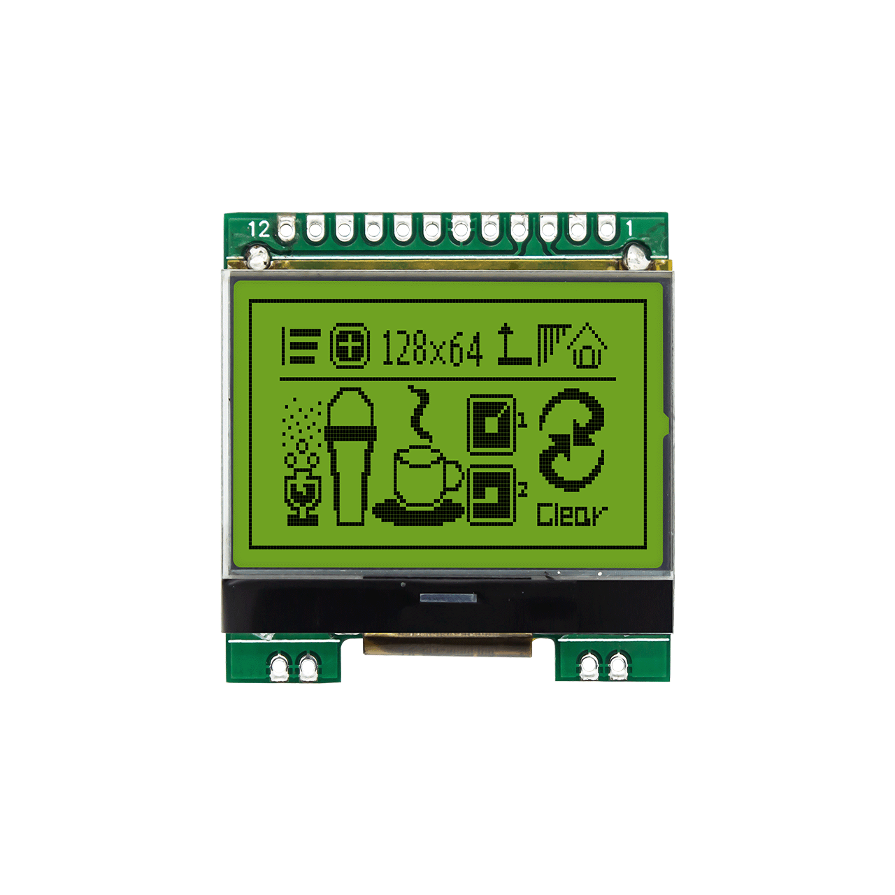 1.7寸128X64图形液晶模块 | STN正显 + 黄绿背光显示屏 | 超低温-40℃