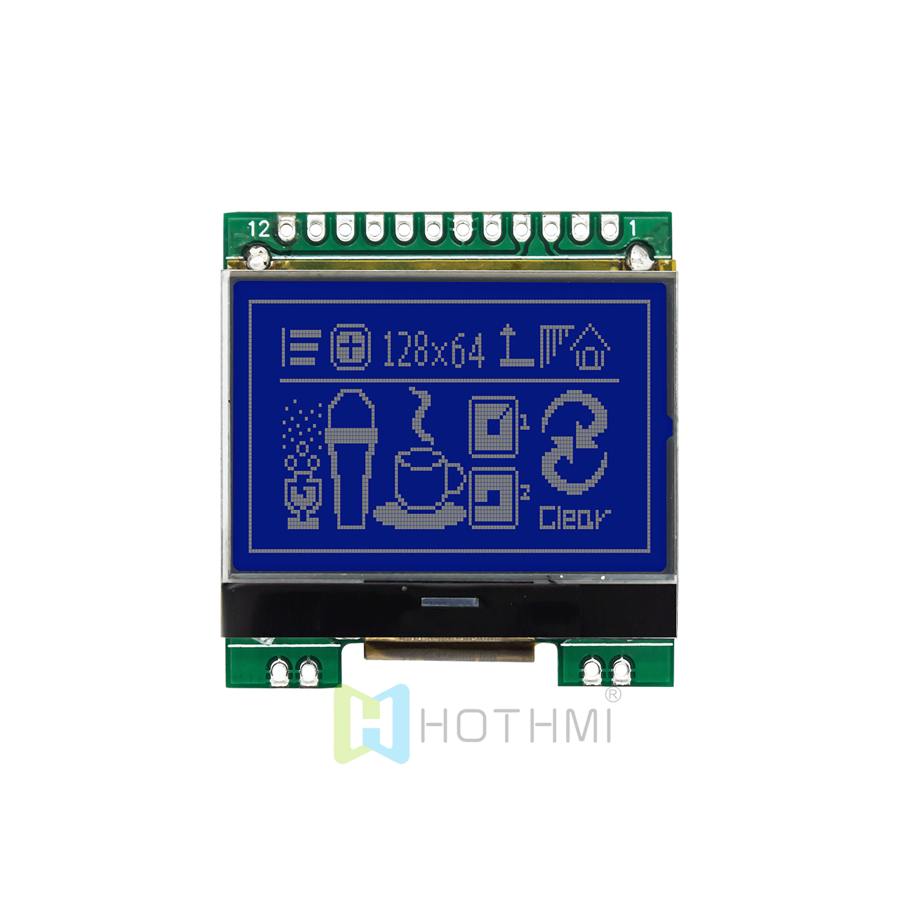 1.7"LCD1264液晶屏/LCM128x64图形点阵模块/蓝底白字/ST7567/SPI/1.7寸