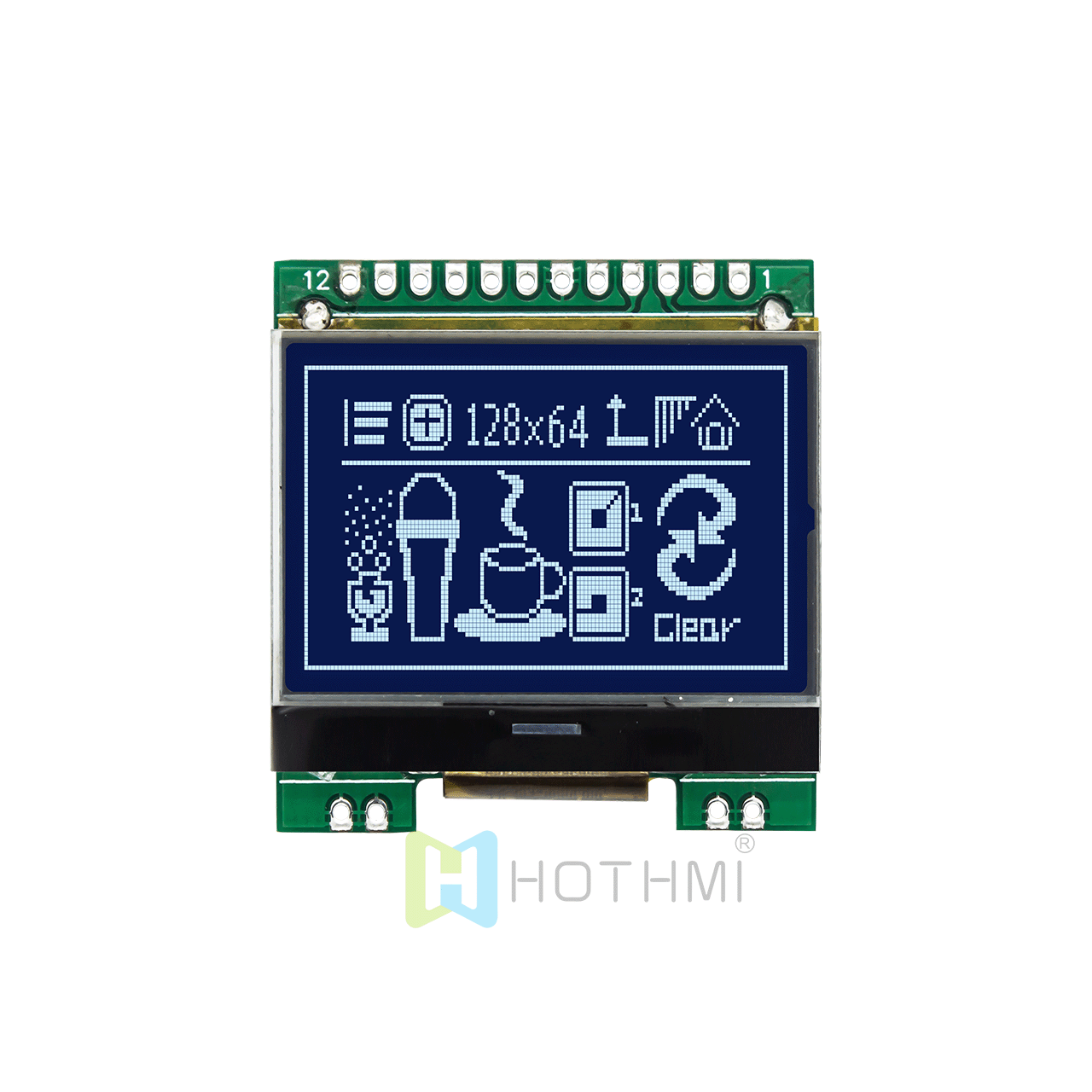 1.7" LCD screen/128x64 graphic dot matrix LCM/black background with white characters/multi-language fonts/DFSTN (-)