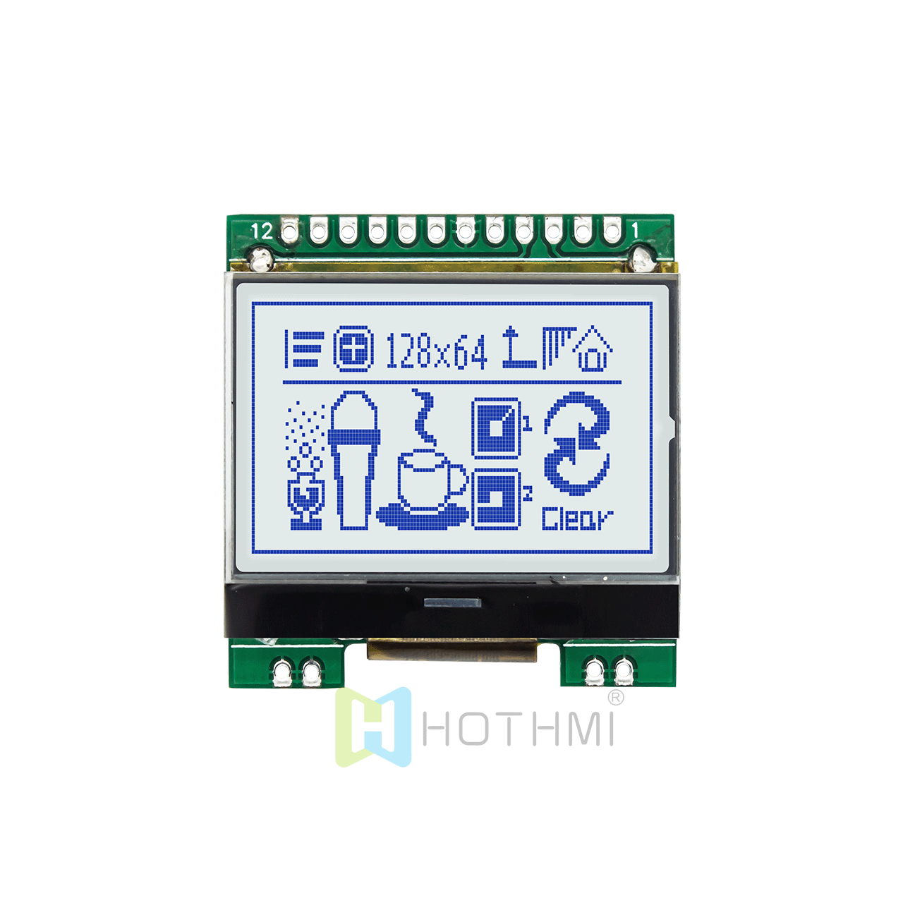 1.7"LCD12864, low price 128x64 gray background blue letter module, graphic COB module, supports 3.3V/5V, ST7567 controller