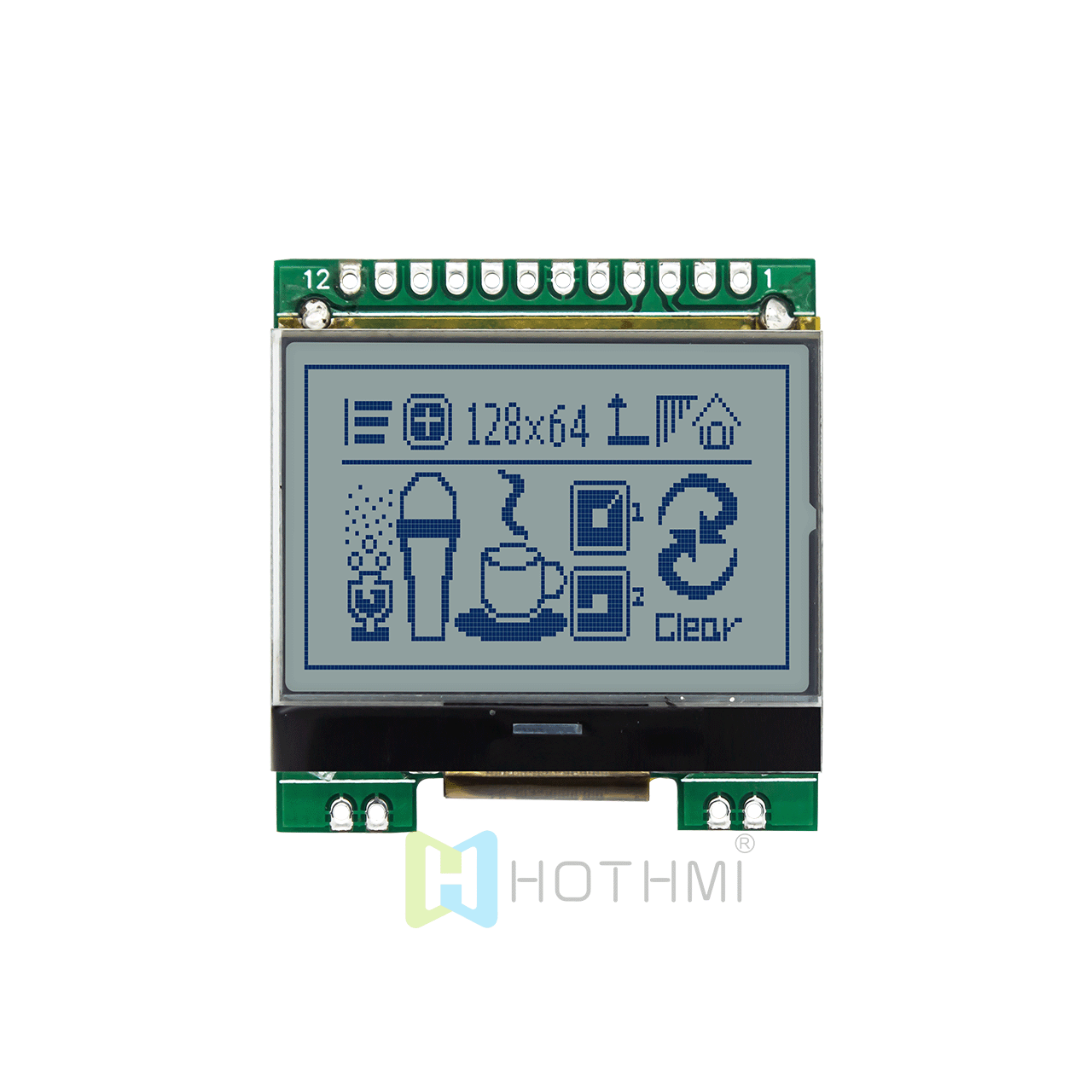 1.7"LCD12864, low price 128x64 gray background blue letter module, graphic COB module, supports 3.3V/5V, ST7567 controller