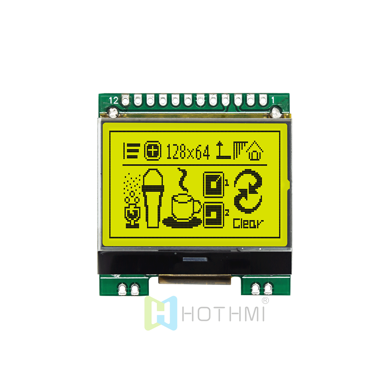 图形LCD12864/128x64 黄绿背光图形模组/图形COB模块/1.7寸图形液晶显示屏/ST7567控制器/SPI