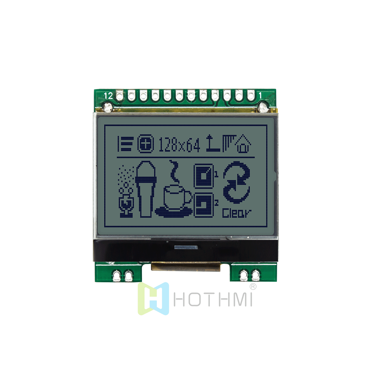 图形LCD12864/128x64 黄绿背光图形模组/图形COB模块/1.7寸图形液晶显示屏/ST7567控制器/SPI