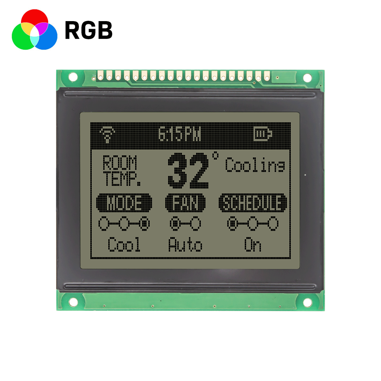 3" Graphic LCD 168x24 LCD module, FSTN front display, compatible with KS108, RGB red, green and blue backlight