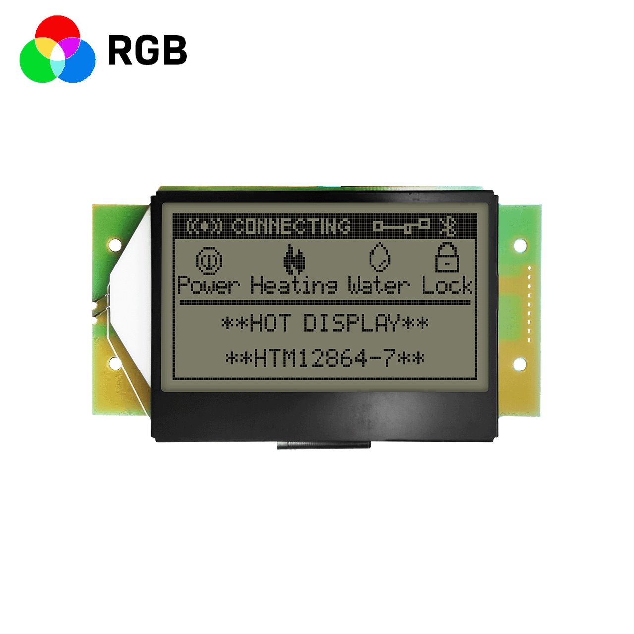 3.0-inch  red, green and blue graphic LCD module|128x64 graphic display LCD module | FSTN+ yellow-green backlight|ST7565R controller|transmissive polarizer