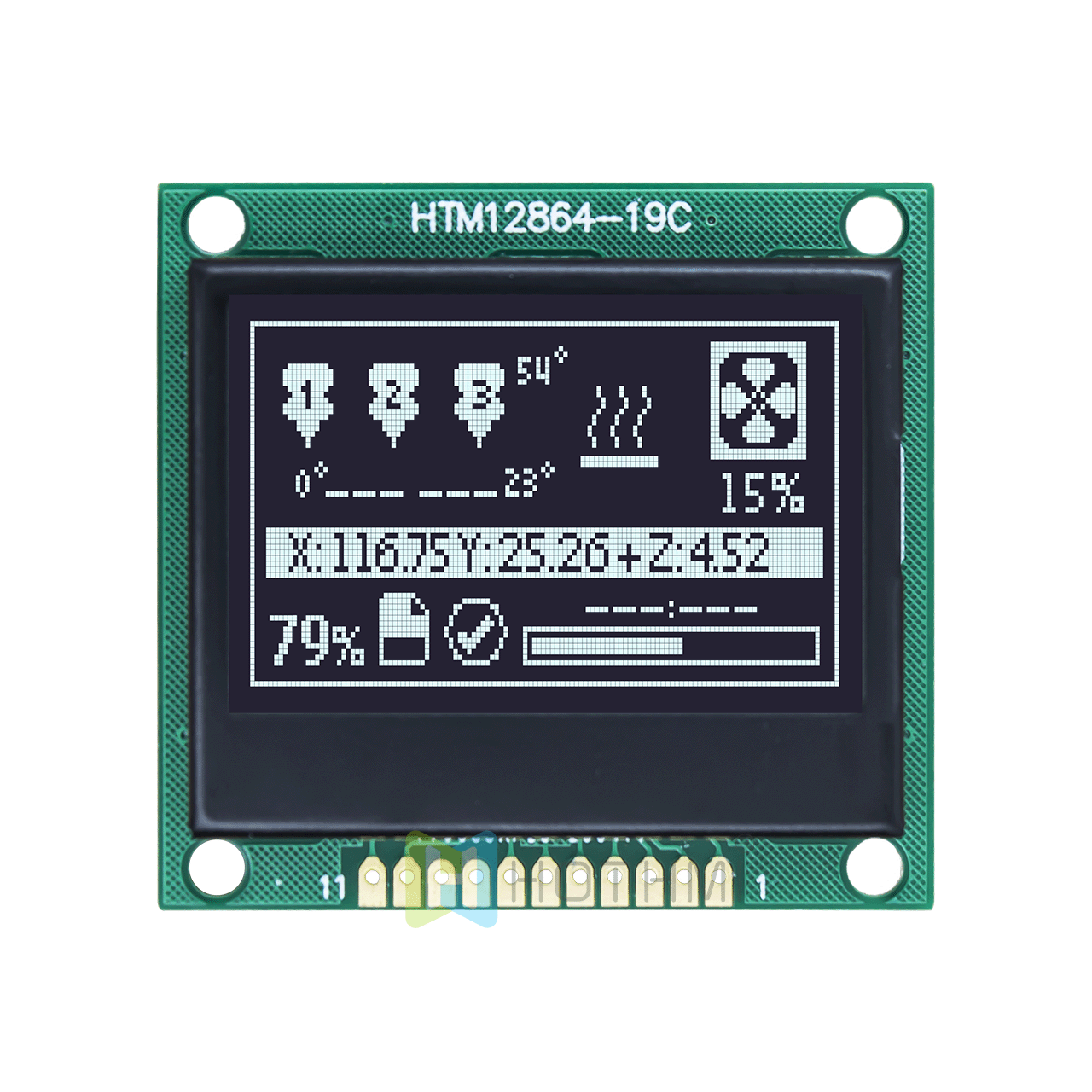 1.7 inch 128 x 64 LCD graphic display | 12864 LCD graphic display module | SPI interface | DFSTN negative black background white text display | transflective polarizer