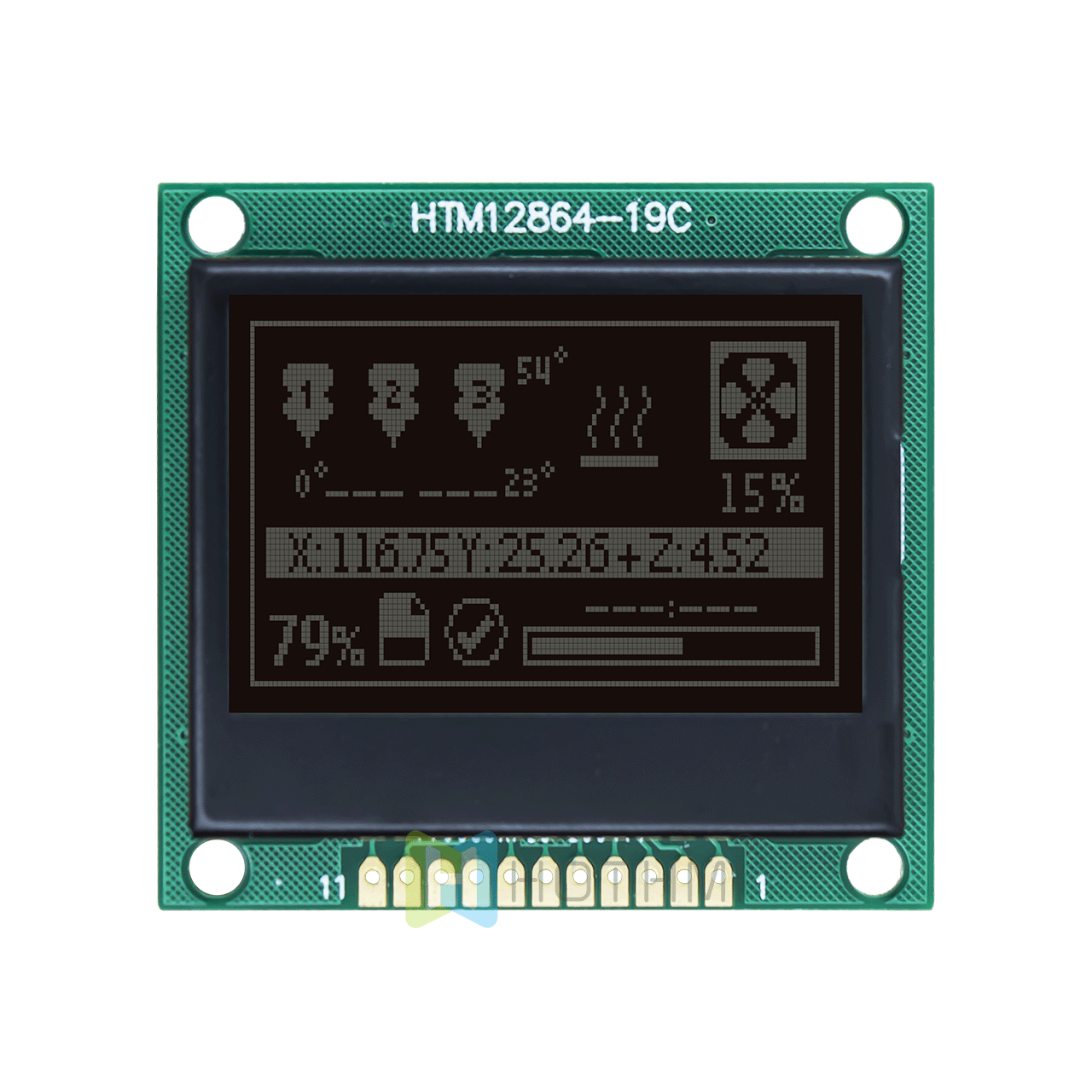 1.7 inch 128 x 64 LCD graphic display | 12864 LCD graphic display module | SPI interface | DFSTN negative black background white text display | transflective polarizer