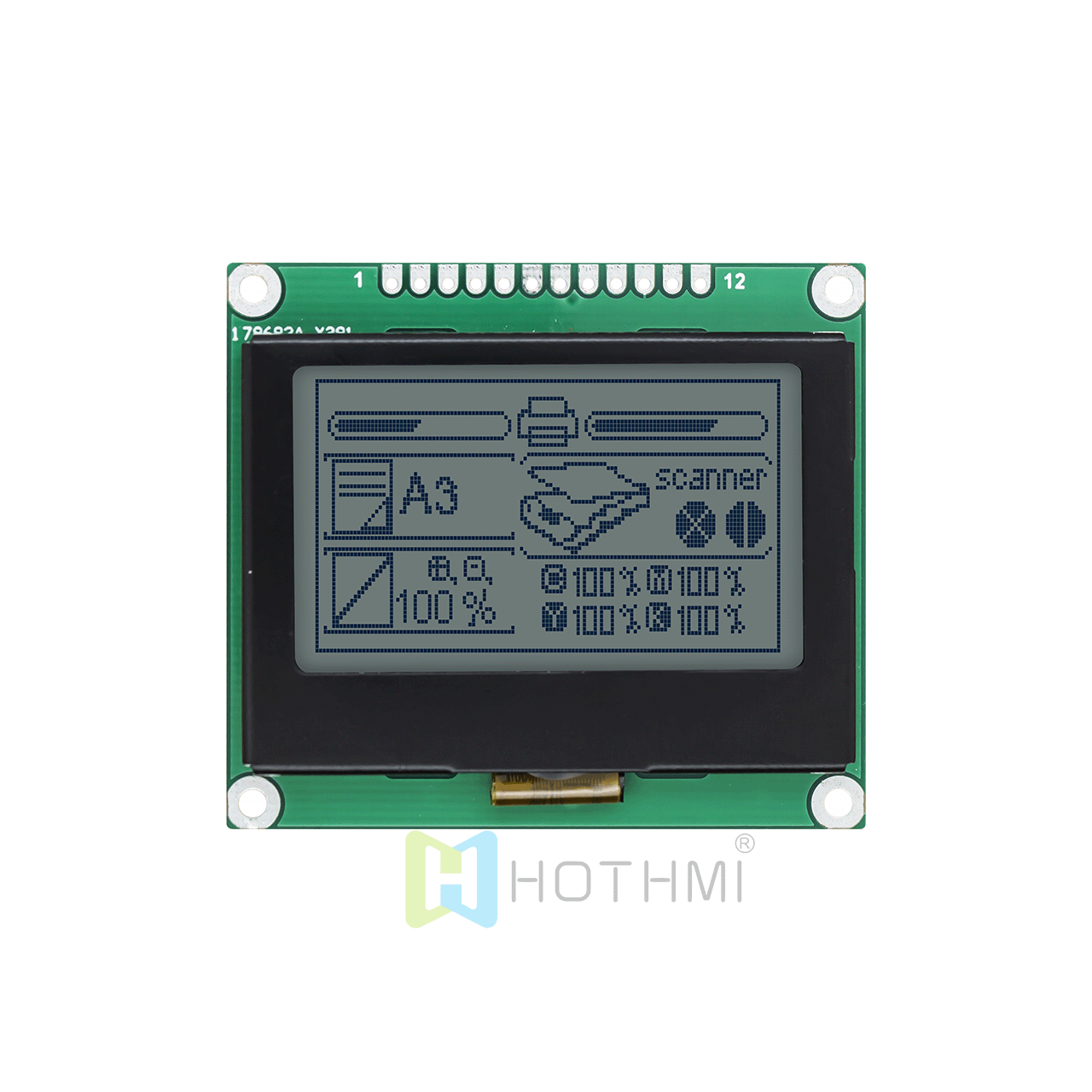 2.0 inch 128x64 LCD Graphic LCD Module | 128 X 64 Graphic Dot Matrix Module | STN Positive Display | Yellow-green Backlight
