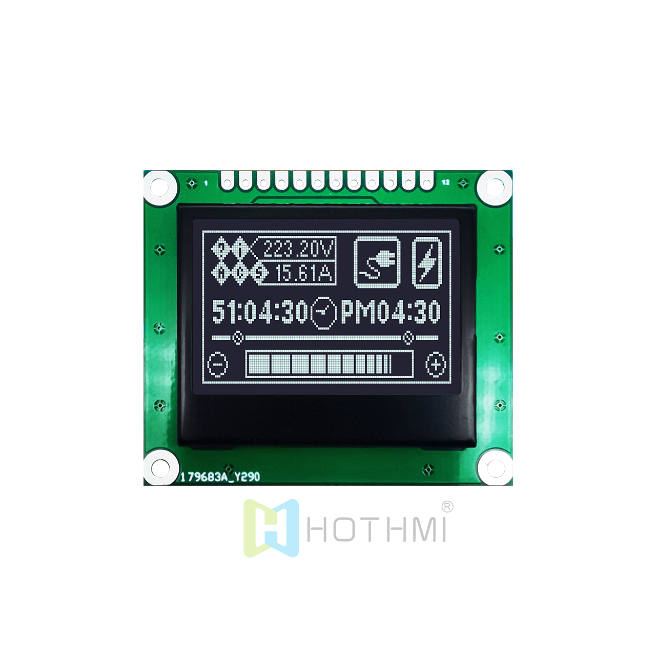 1.7" 128 x 64 Graphic LCD | SPI interface | DFSTN negative display | Transflective polarizer | White text on black background
