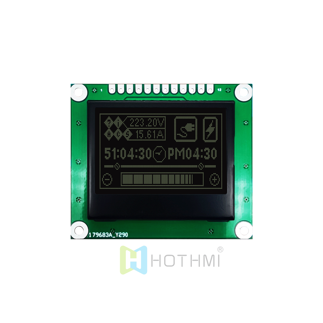 1.7" 128 x 64 Graphic LCD | SPI interface | DFSTN negative display | Transflective polarizer | White text on black background
