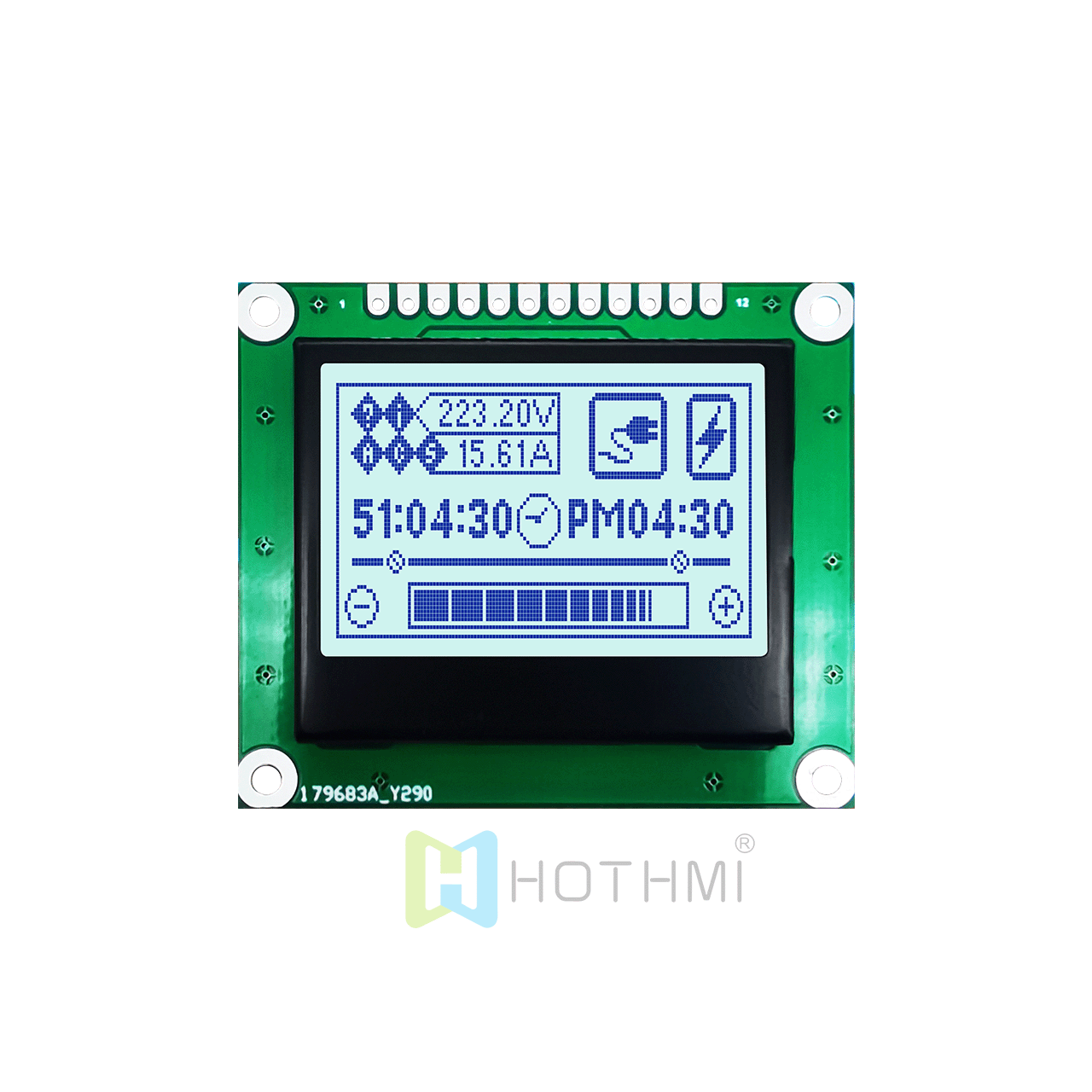 1.7" Graphic LCD | 128 x 64 Graphic LCD | STN + Transflective Polarizer | Blue on Gray