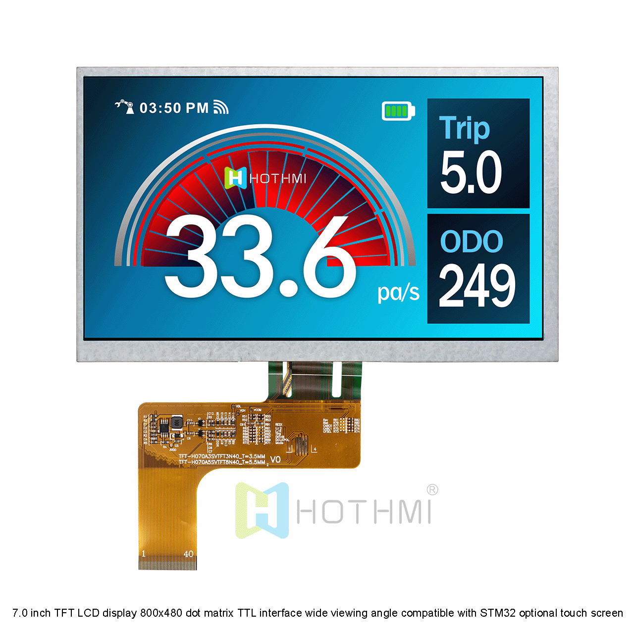 7.0 inch TFT LCD display 800x480 dot matrix TTL interface wide viewing angle compatible with STM32 optional touch screen