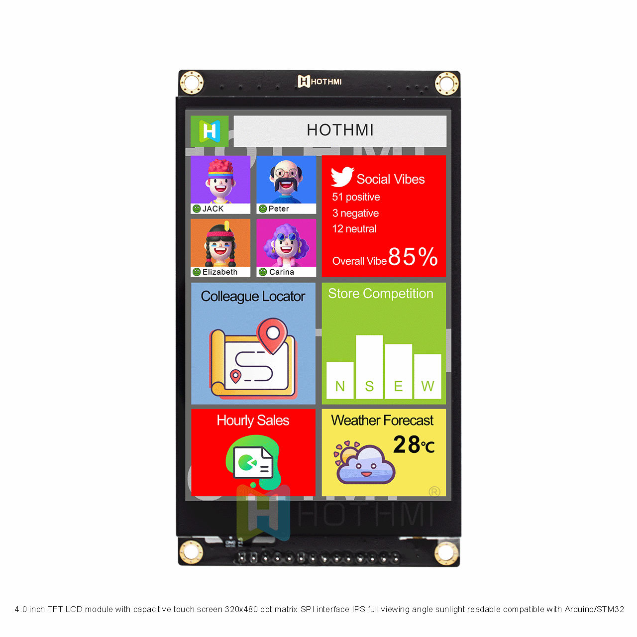 4.0 inch TFT LCD module with capacitive touch screen 320x480 dot matrix SPI interface IPS full viewing angle sunlight readable compatible with Arduino/STM32
