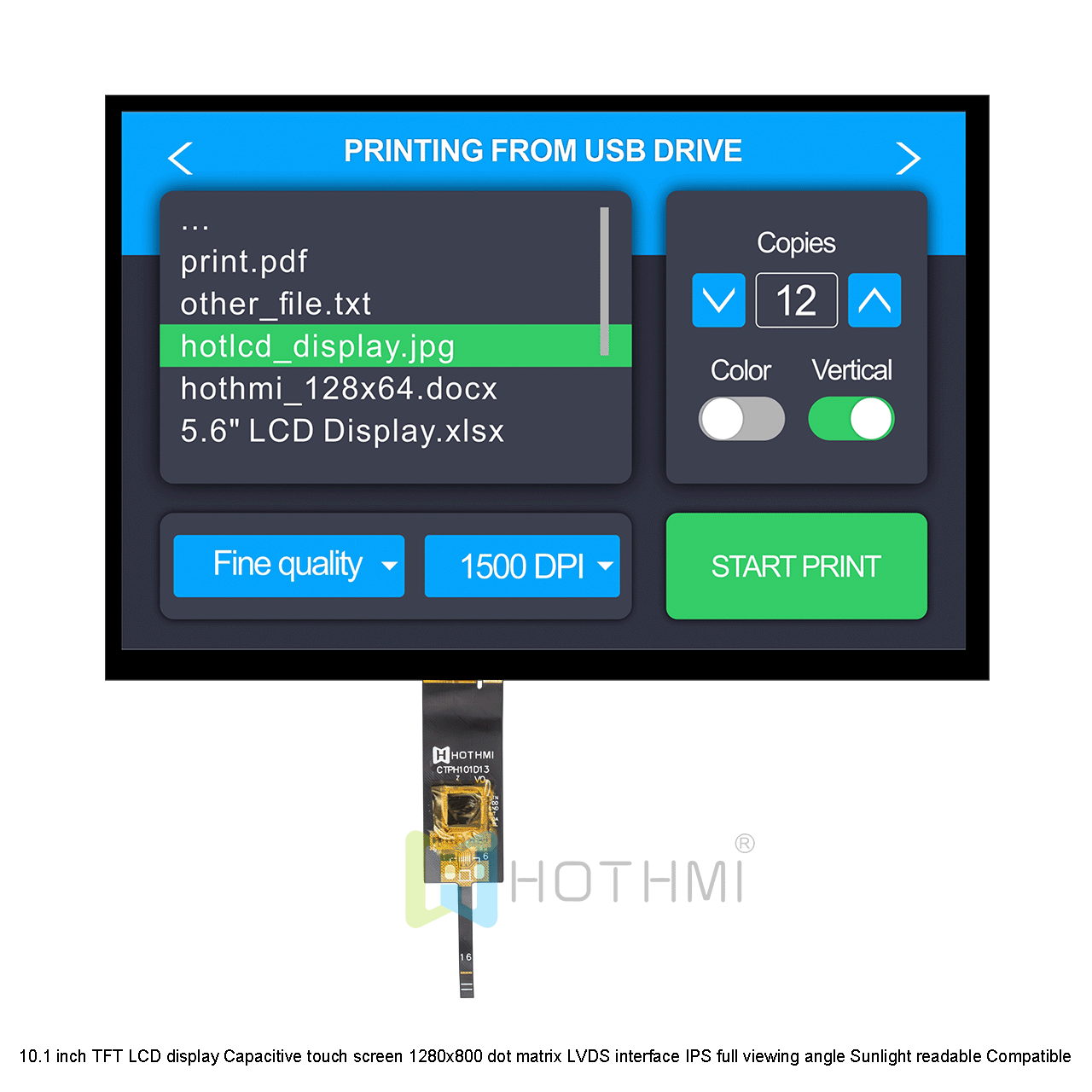 10.1 inch TFT LCD display Capacitive touch screen 1280x800 dot matrix LVDS interface IPS full viewing angle Sunlight readable Compatible with Linux/industrial control motherboard