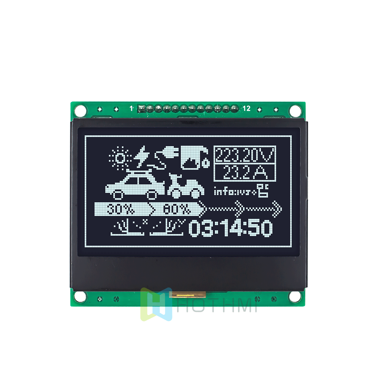 3 inch 128x64 Graphic LCD Display Module | SPI Interface | Black Background White Text | DFSTN Negative Film | Arduino
