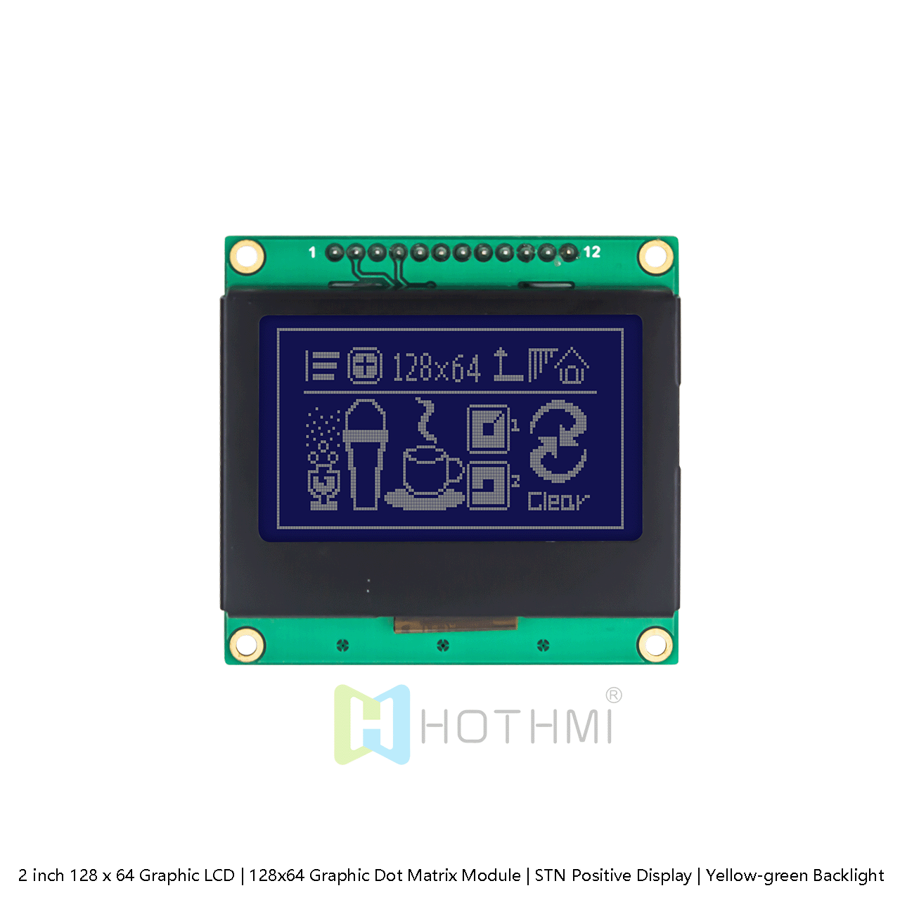 2 inch 128 x 64 Graphic LCD | For Arduino | White Backlight | 128x64 Graphic LCD Module | ST7567 SPI | STN Negative Display | White Characters on Blue Background