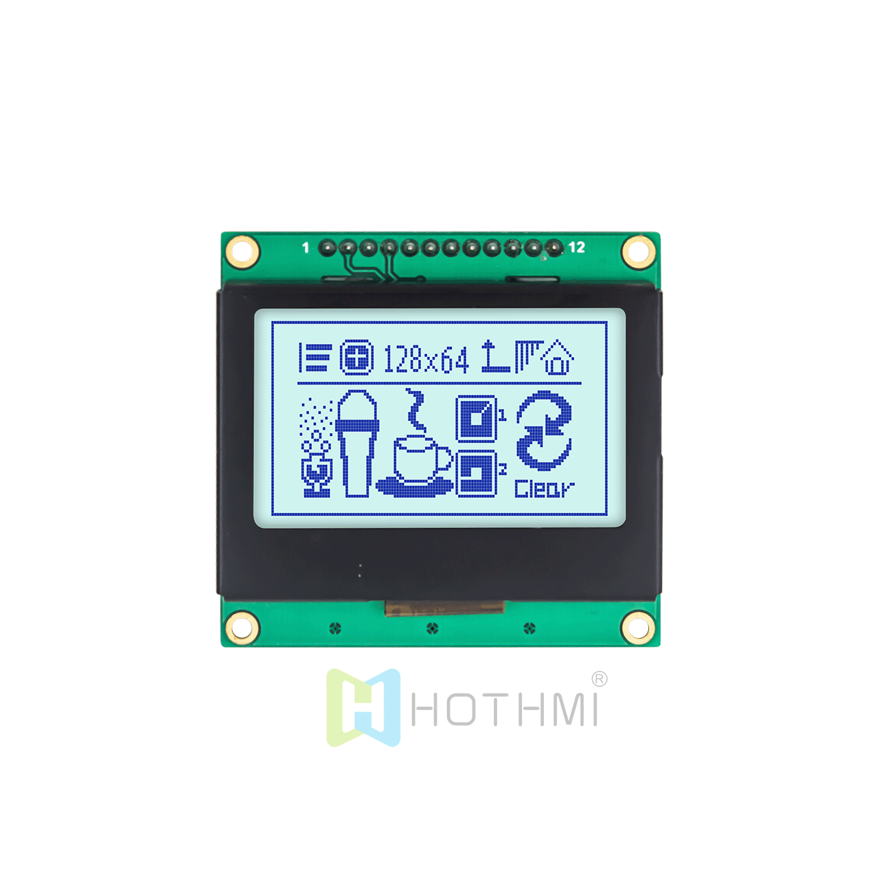 2 inch 128x64 Graphic LCD | STN Positive | Grey Background with Blue Text