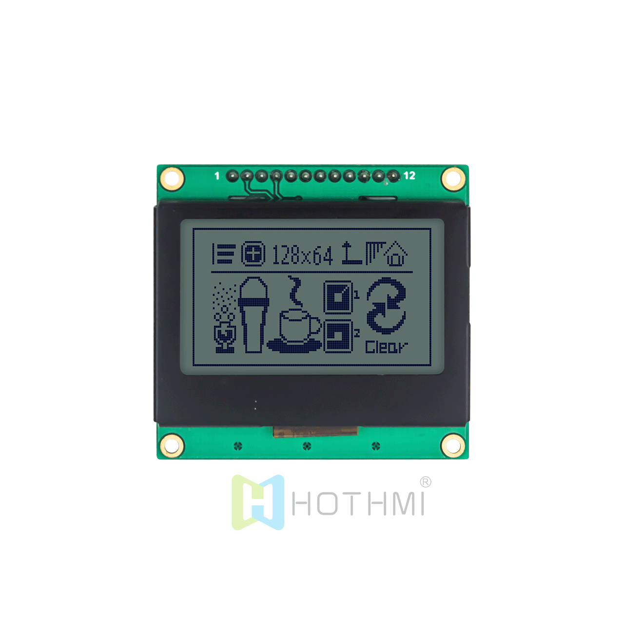 2" 128x64 Yellow-Green Graphic LCD | 128 x 64 Graphic LCD | STN Positive | SPI Interface | 3.3V