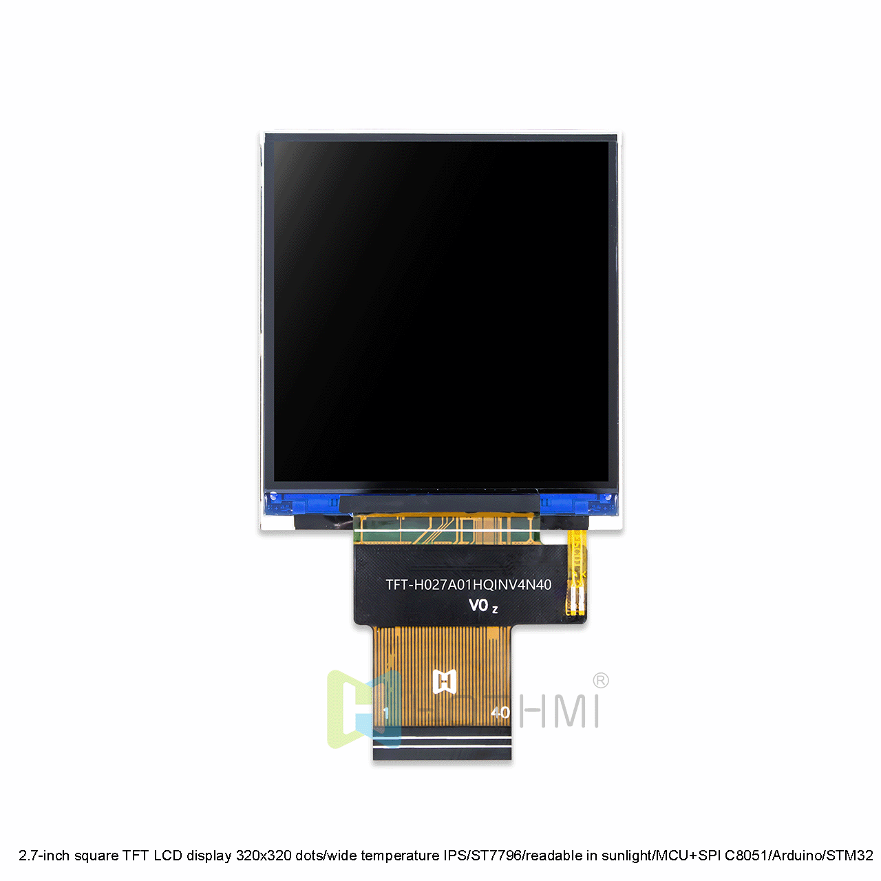 2.7 inch square TFT LCD display 320x320/wide temperature full angle/ST7796/Sunlight viewable/MCU+SPI