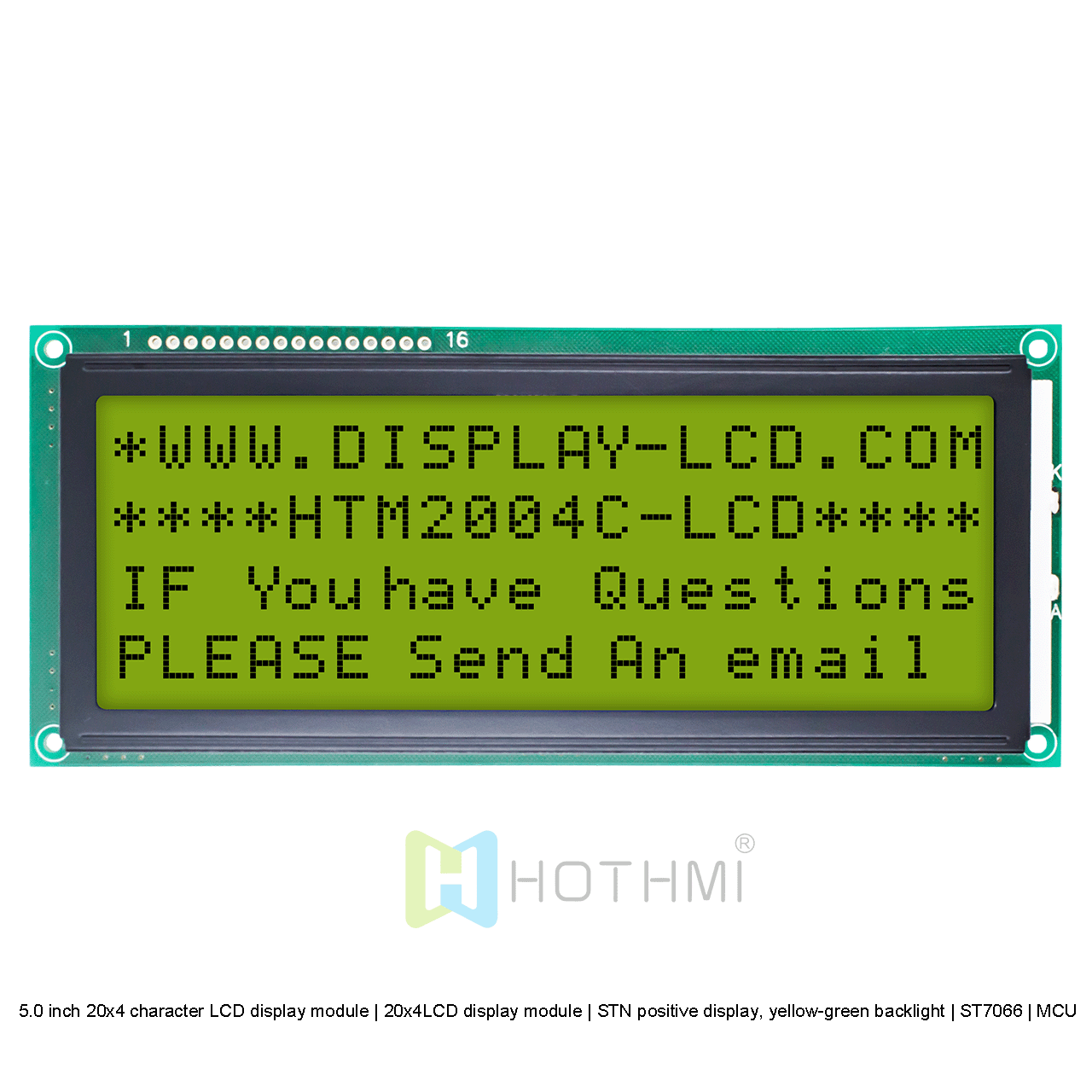 5.0 inch 20x4 character LCD modules | 20x4LCD display module | STN positive display, yellow-green backlight | ST7066 | MCU interface