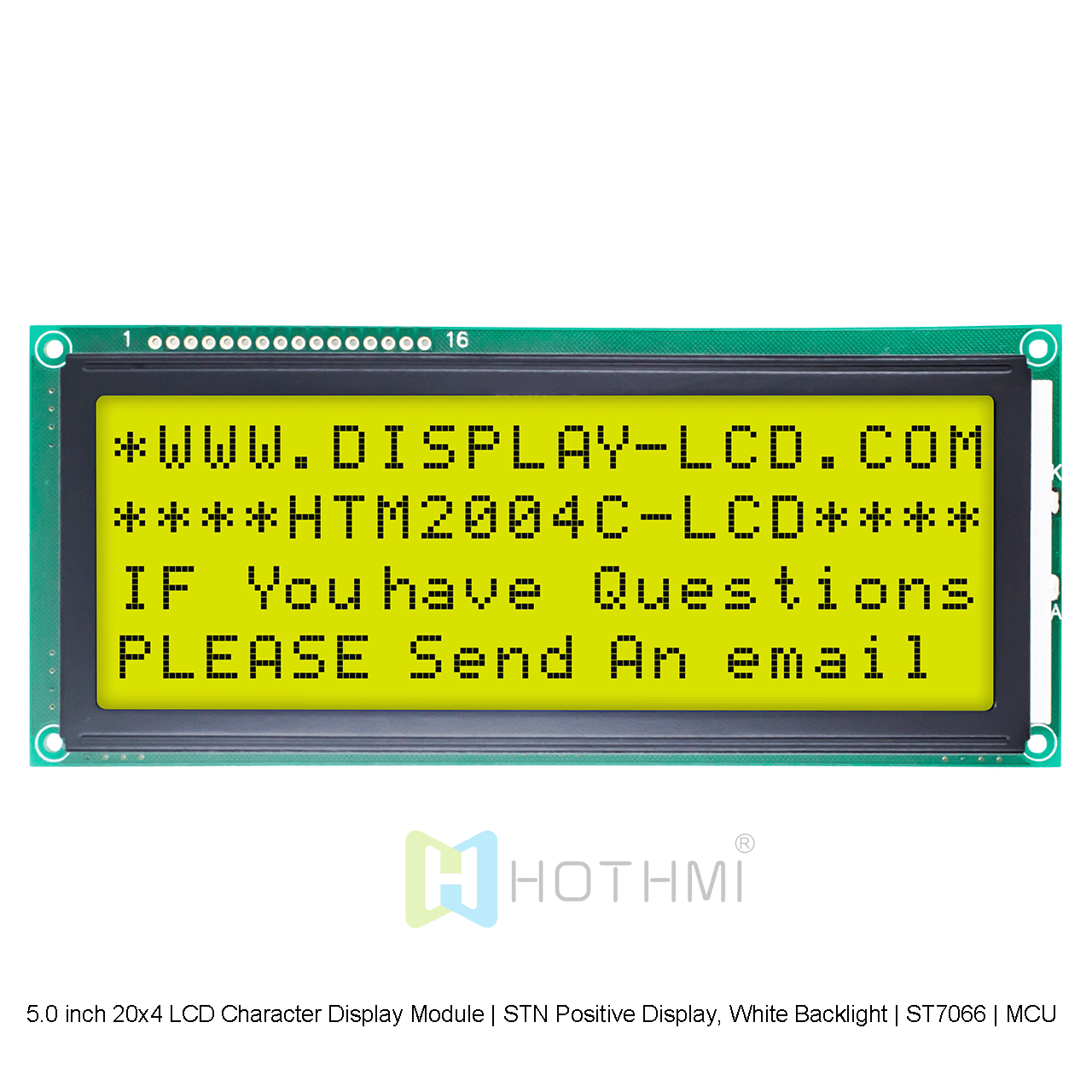 5.0 inch 20x4 LCD Character Modules | STN Positive Display, Yellow-green Backlight | ST7066 | MCU Interface | For Arduino