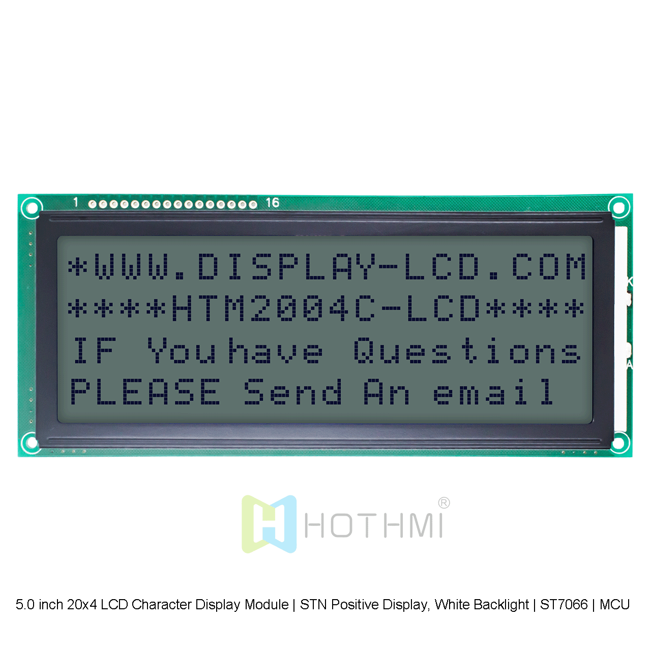 5.0 inch 20x4 LCD Character Modules | STN Positive Display, Yellow-green Backlight | ST7066 | MCU Interface | For Arduino