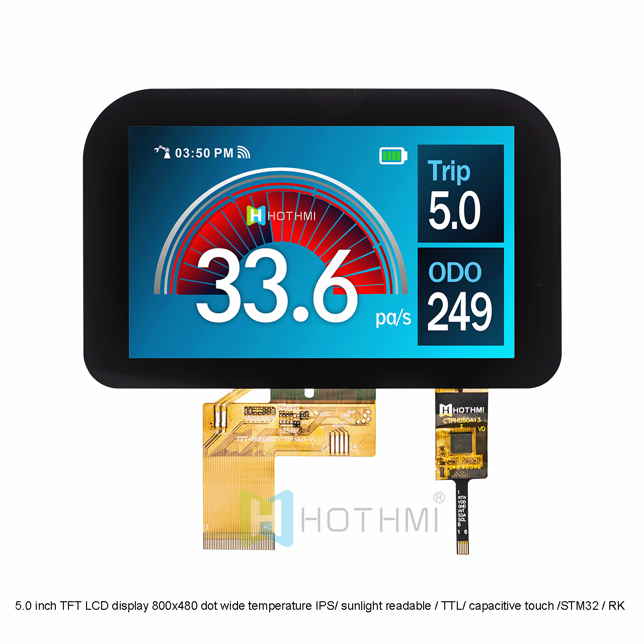 5.0 inch TFT LCD display 800x480 dot matrix wide temperature IPS full viewing angle / sunlight readable / TTL interface / capacitive touch / compatible with STM32 / RK