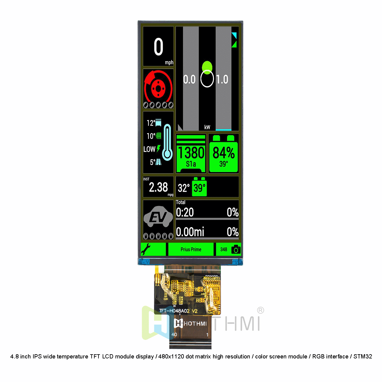 4.8 inch IPS wide temperature TFT LCD module display / 480x1120 dot matrix high resolution / color screen module / RGB interface / STM32