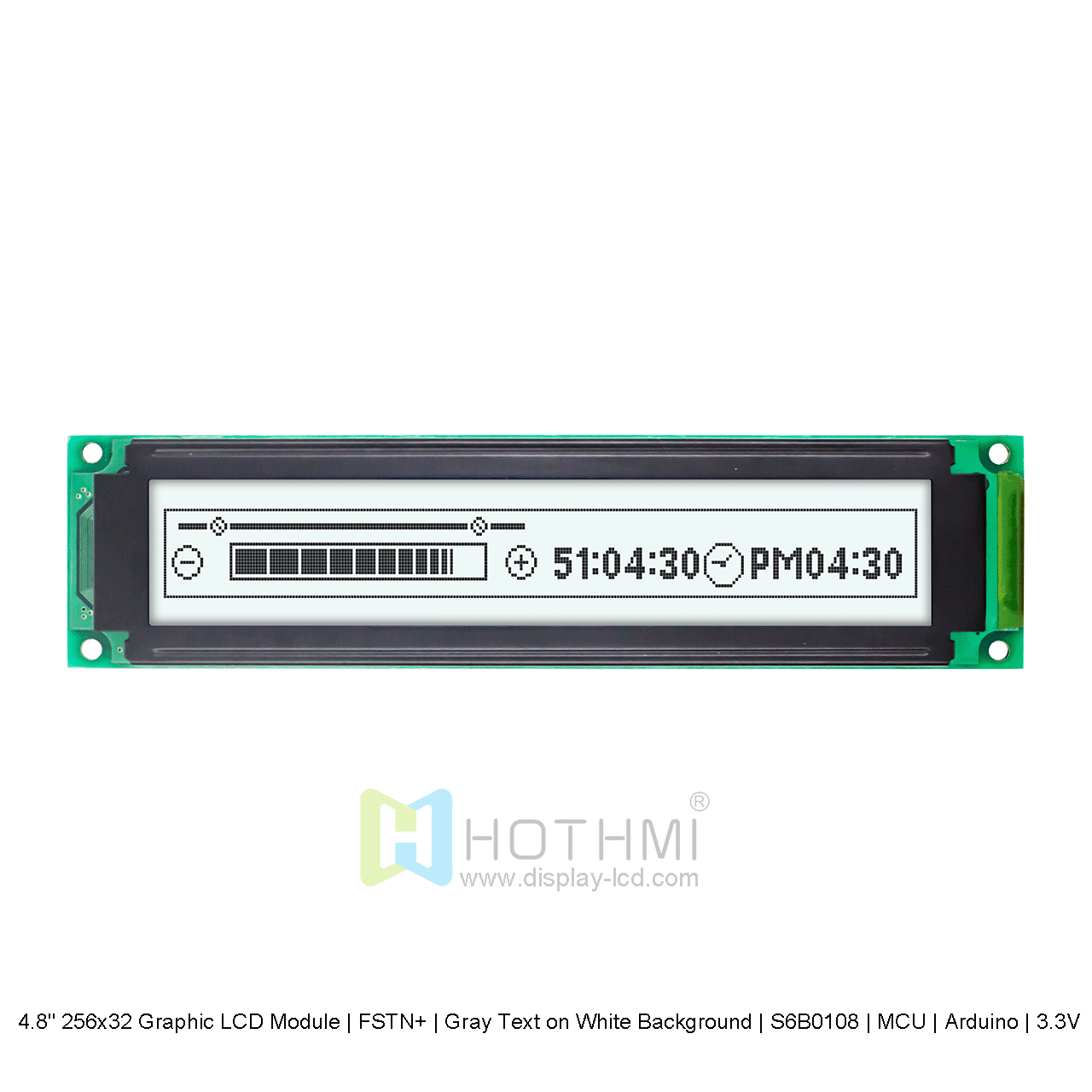 Graphic LCD Module | FSTN+ | 4.8" 256x32 Gray Text on White Background | S6B0108 | MCU | Arduino | 3.3V