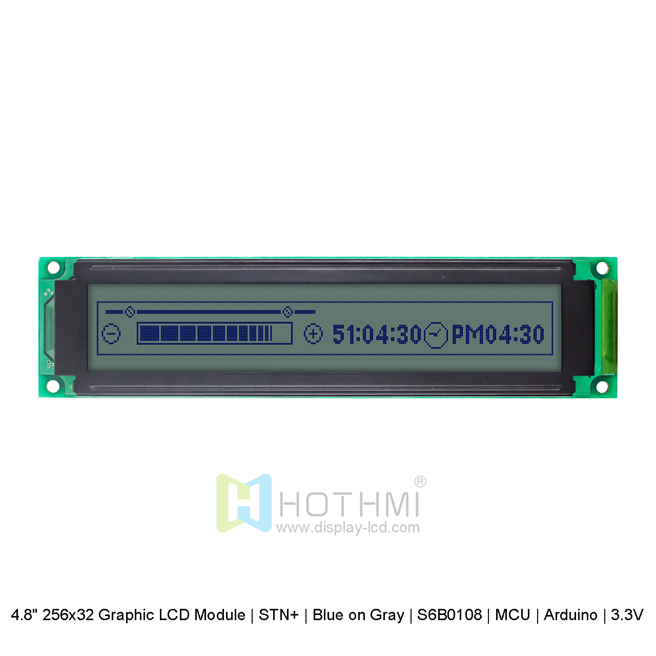 Graphic LCD Module | STN+ | 4.8" 256x32 Blue on Gray | S6B0108 | MCU | Arduino | 3.3V