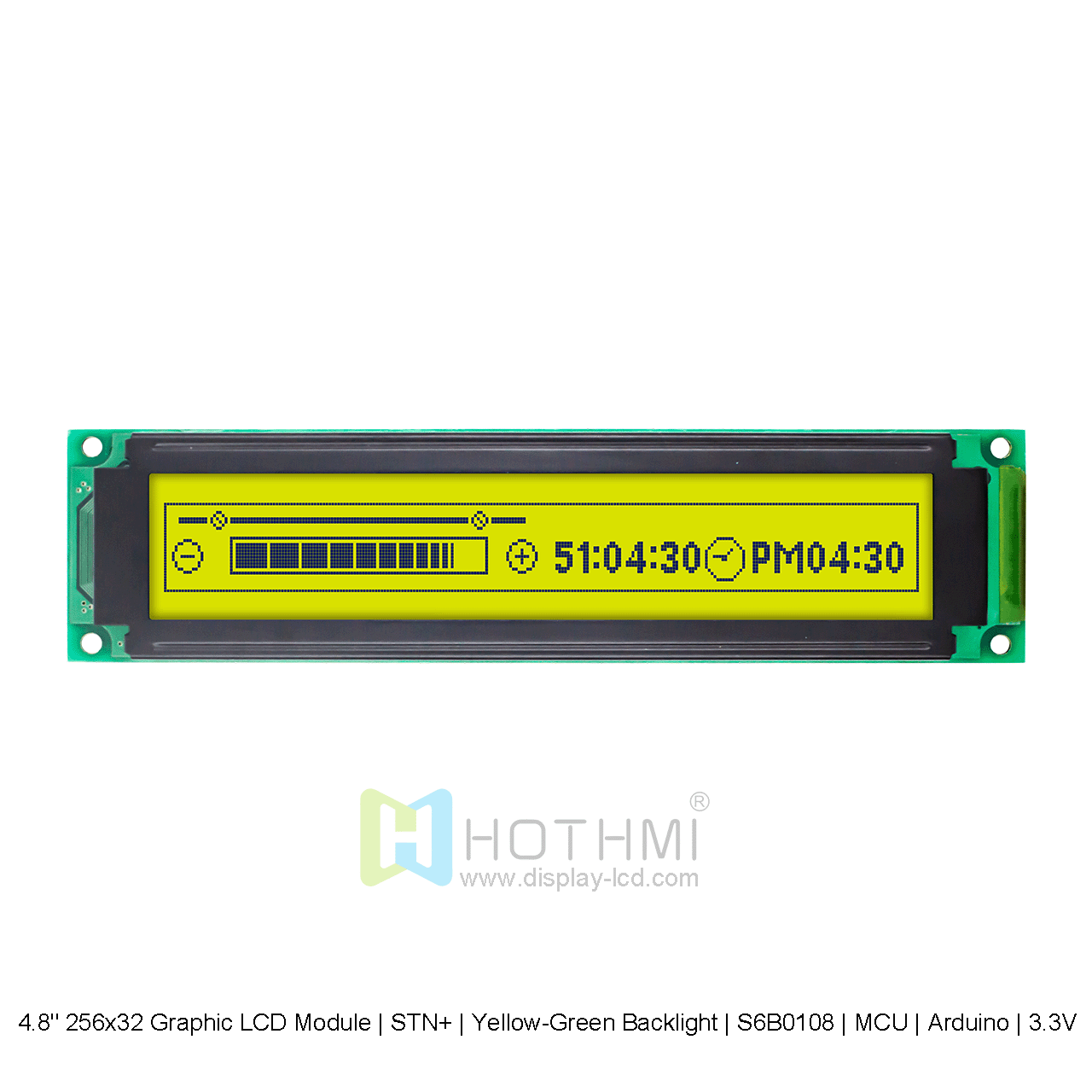 Graphic LCD Module | STN+ | 4.8" 256x32 Yellow-Green Backlight | S6B0108 | MCU | Arduino | 3.3V