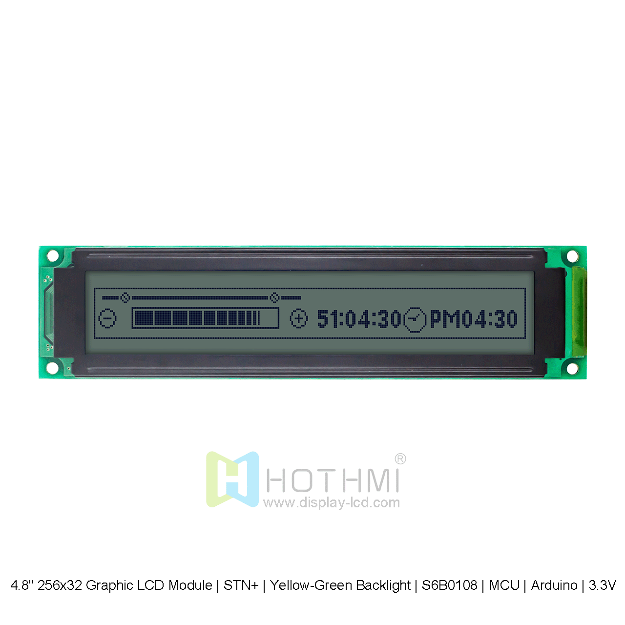 Graphic LCD Module | STN+ | 4.8" 256x32 Yellow-Green Backlight | S6B0108 | MCU | Arduino | 3.3V