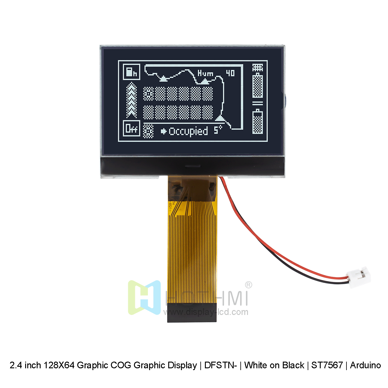 2.4 inch 128X64 Graphic LCD COG | 12864 COG Graphic Display | DFSTN- | White on Black | ST7567 | Arduino