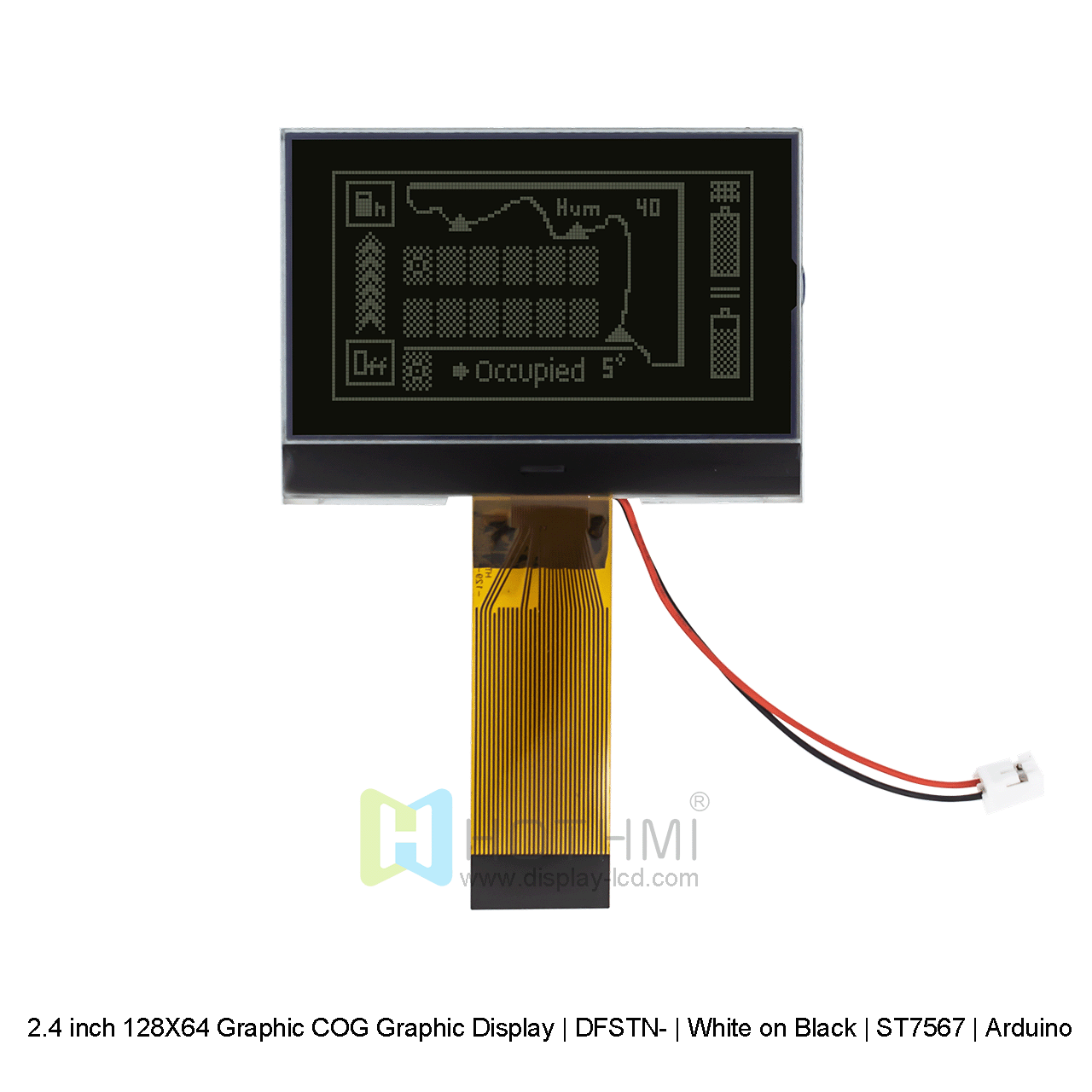 2.4 inch 128X64 Graphic LCD COG | 12864 COG Graphic Display | DFSTN- | White on Black | ST7567 | Arduino
