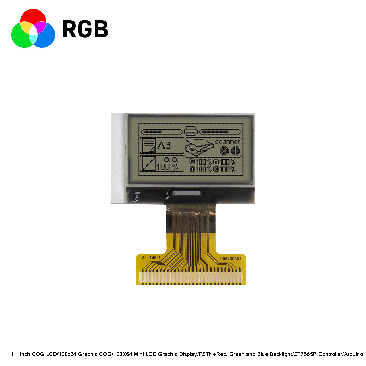 1.1 inch COG LCD/128x64 Graphic COG/128*64 Mini LCD Graphic Display/FSTN+Red, Green and Blue Backlight/ST7565R Controller/Arduino
