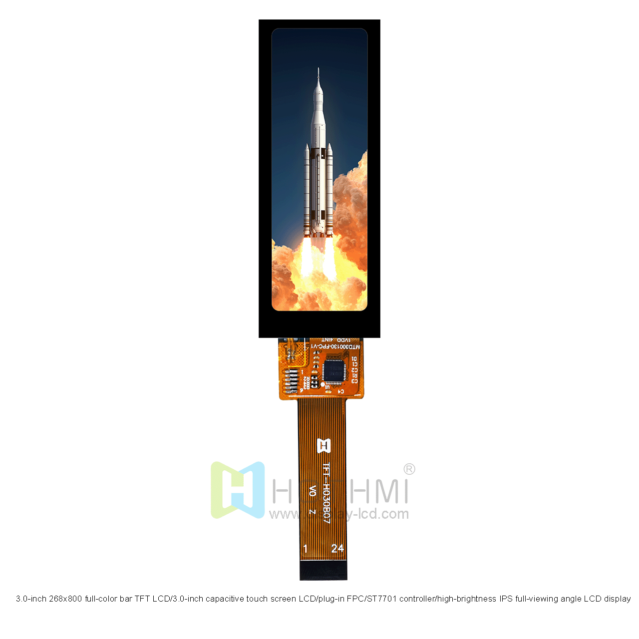 3.0-inch 268x800 full-color bar TFT LCD/3.0-inch capacitive touch screen LCD/plug-in FPC/ST7701 controller/high-brightness IPS full-viewing angle LCD display