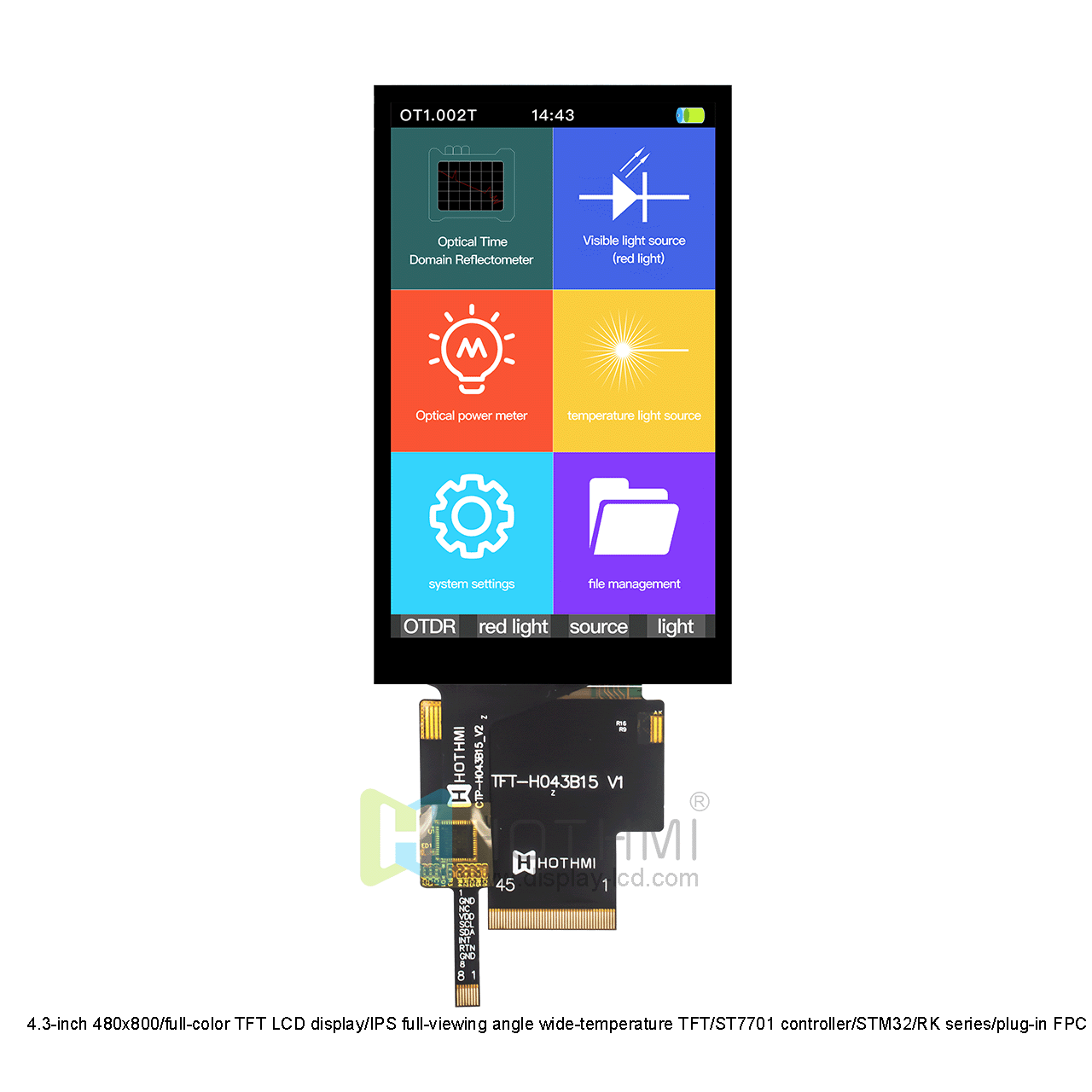 4.3-inch 480x800/full-color TFT LCD display/IPS full-viewing angle wide-temperature TFT/ST7701 controller/STM32/RK series/plug-in FPC