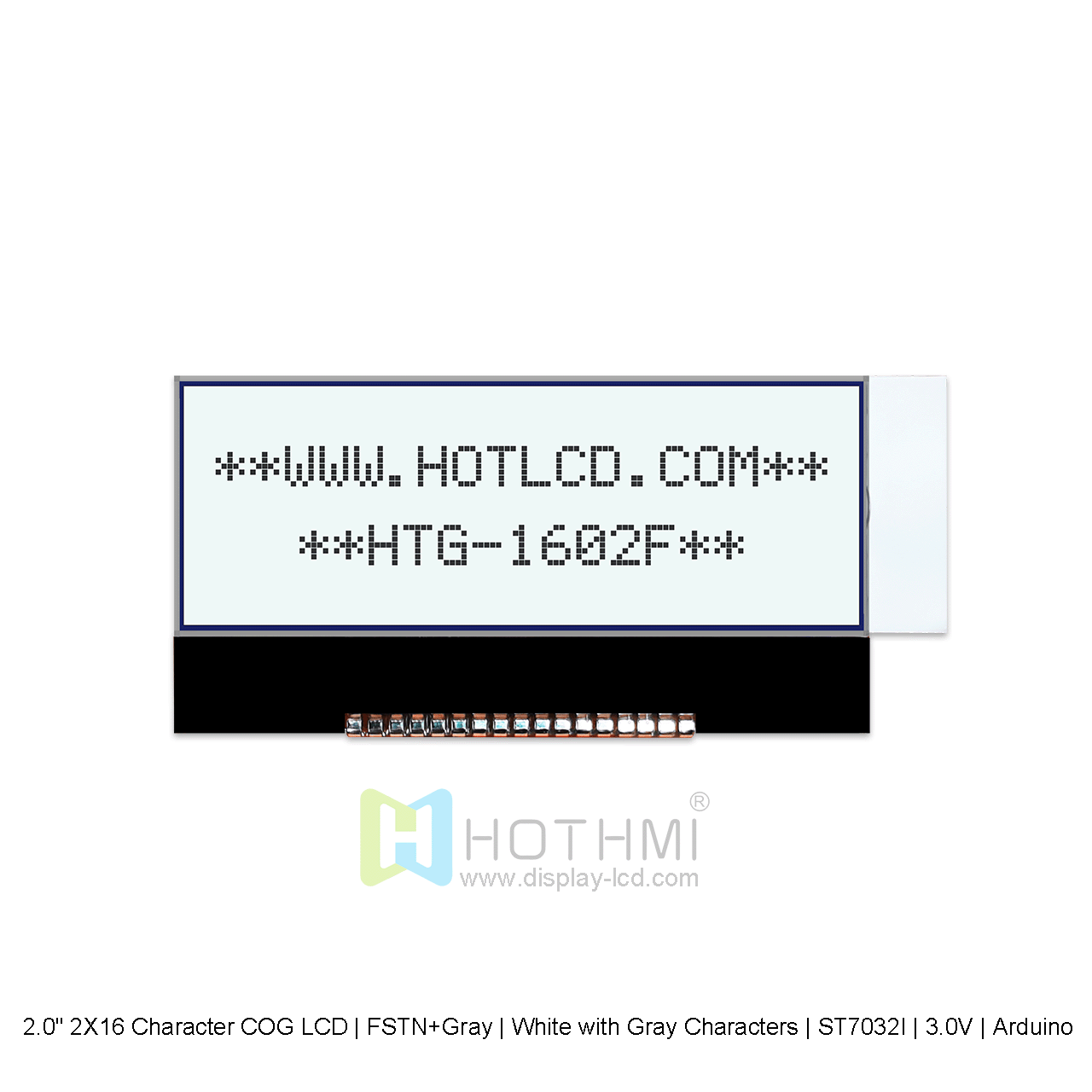 16×2 Character COG LCD | FSTN+Gray | White with Gray Characters | 3.0V | Arduino