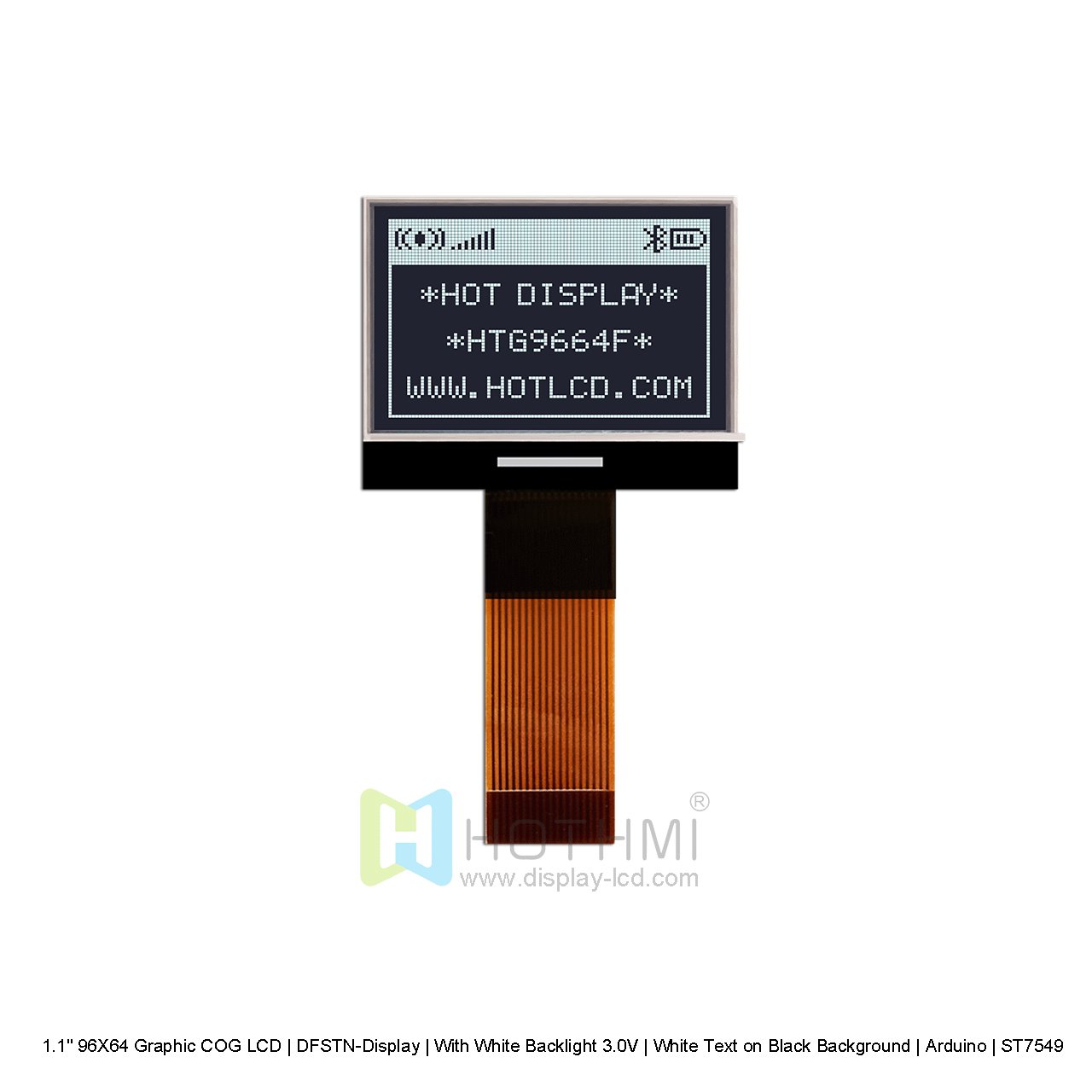 96X64 pixel Graphic COG LCD | DFSTN-Display | With White Backlight 3.0V | White Text on Black Background | Arduino
