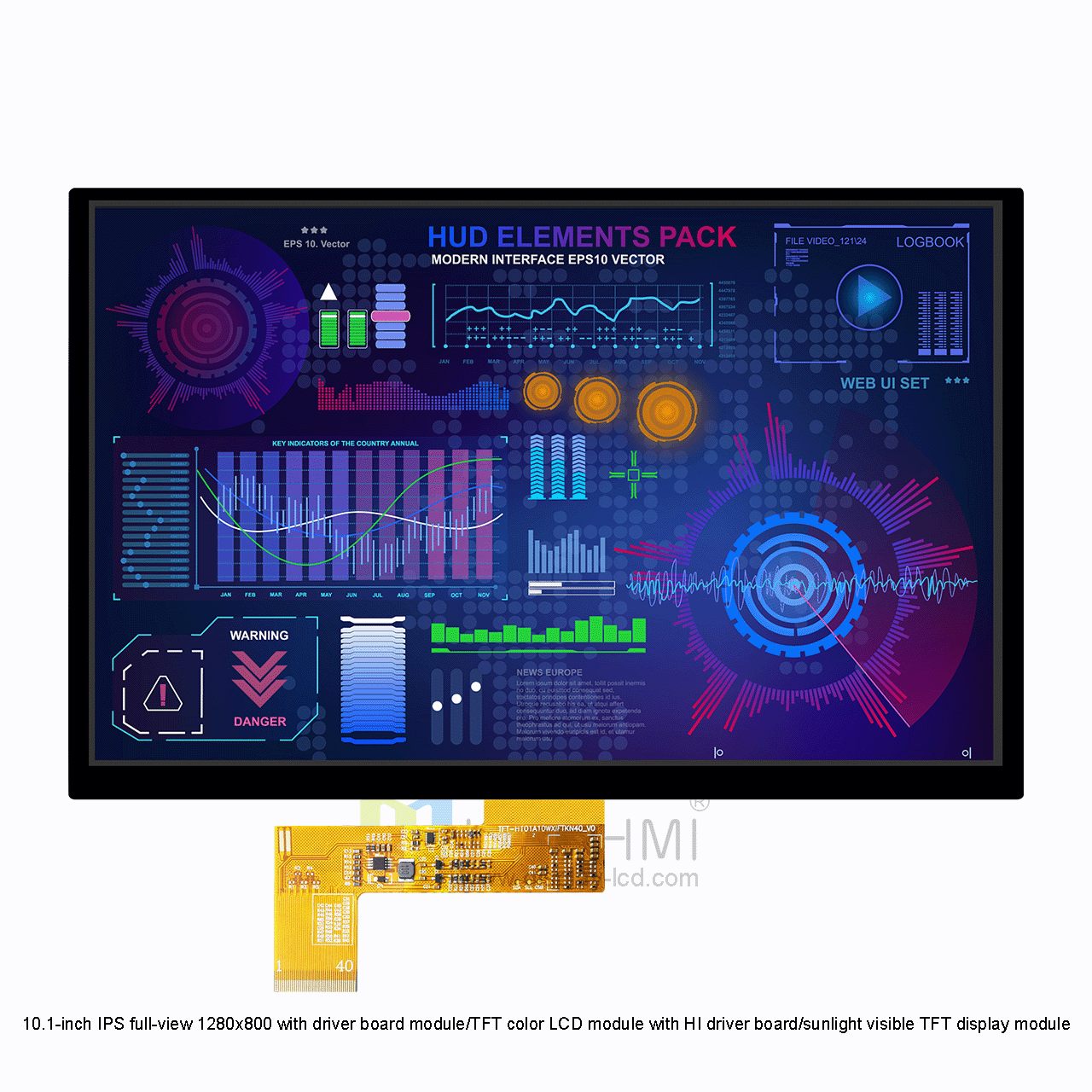 10.1-inch IPS full-view 1280x800 with driver board module/TFT color LCD module with HI driver board/sunlight visible TFT display module
