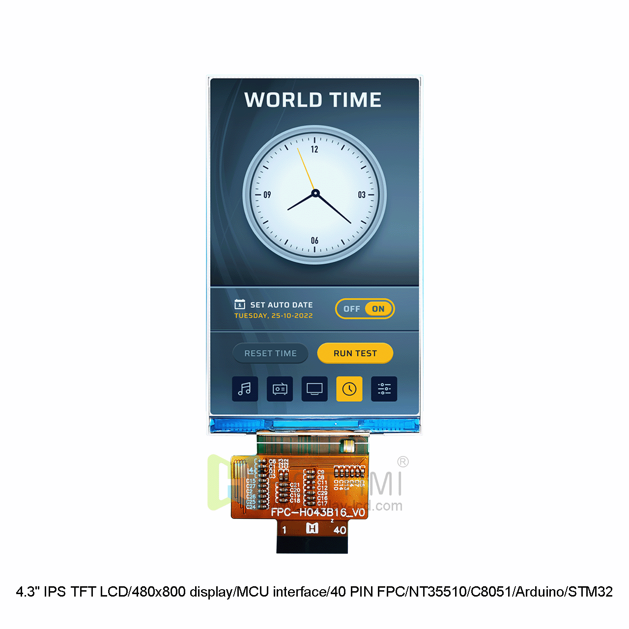 4.3" IPS TFT LCD/480x800 display/MCU interface/40 PIN FPC/NT35510/C8051/Arduino/STM32